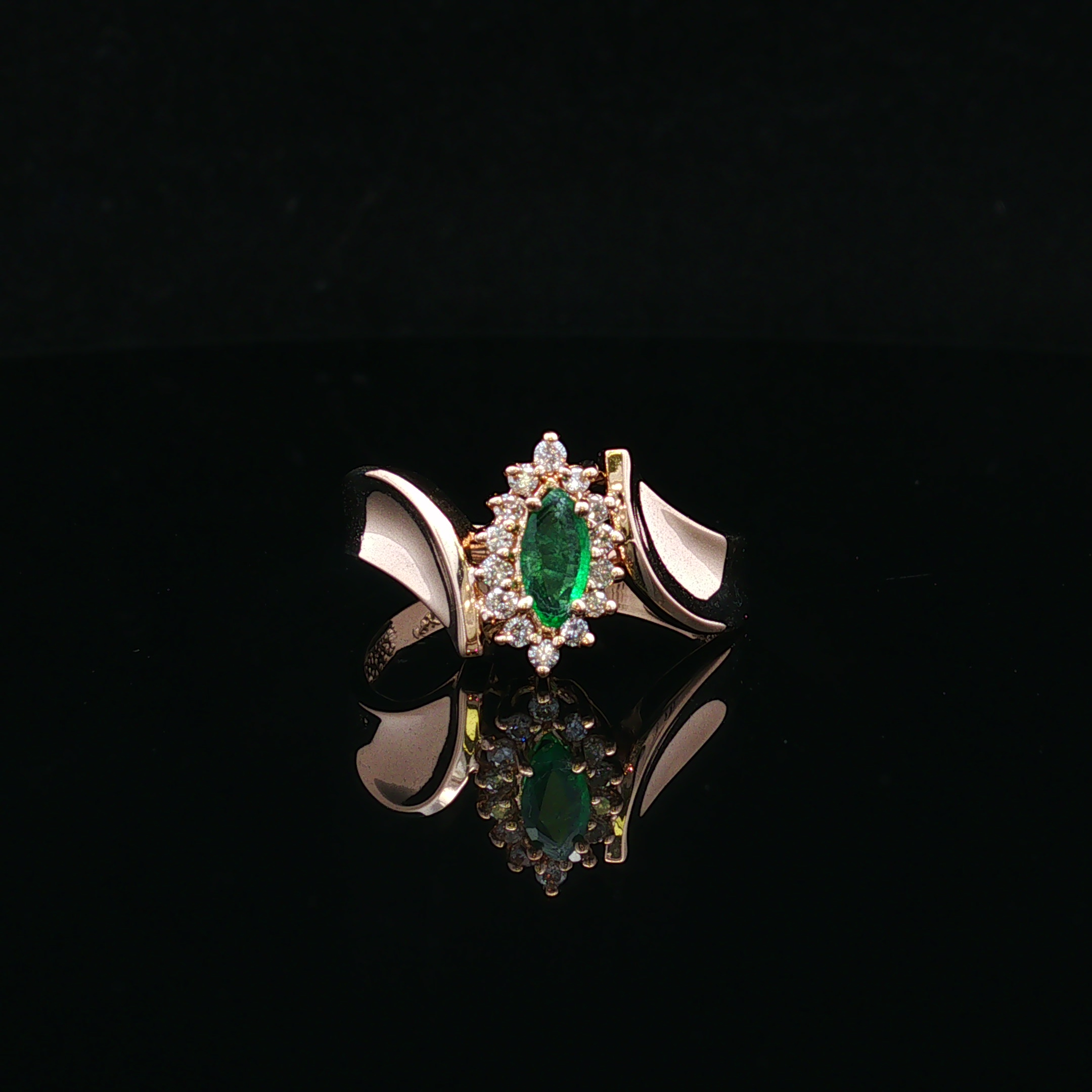 Ardena 14KY Marquise Emerald & Diamond Ring