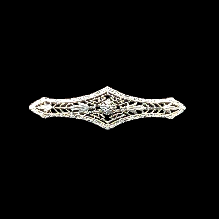 Nancy 14K White Gold Vintage Filigree Pin