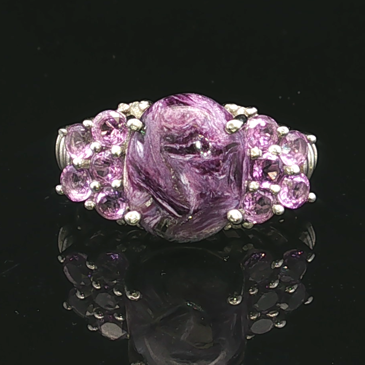 Elinore Charoite Amethyst 11-Stone Silver Ring