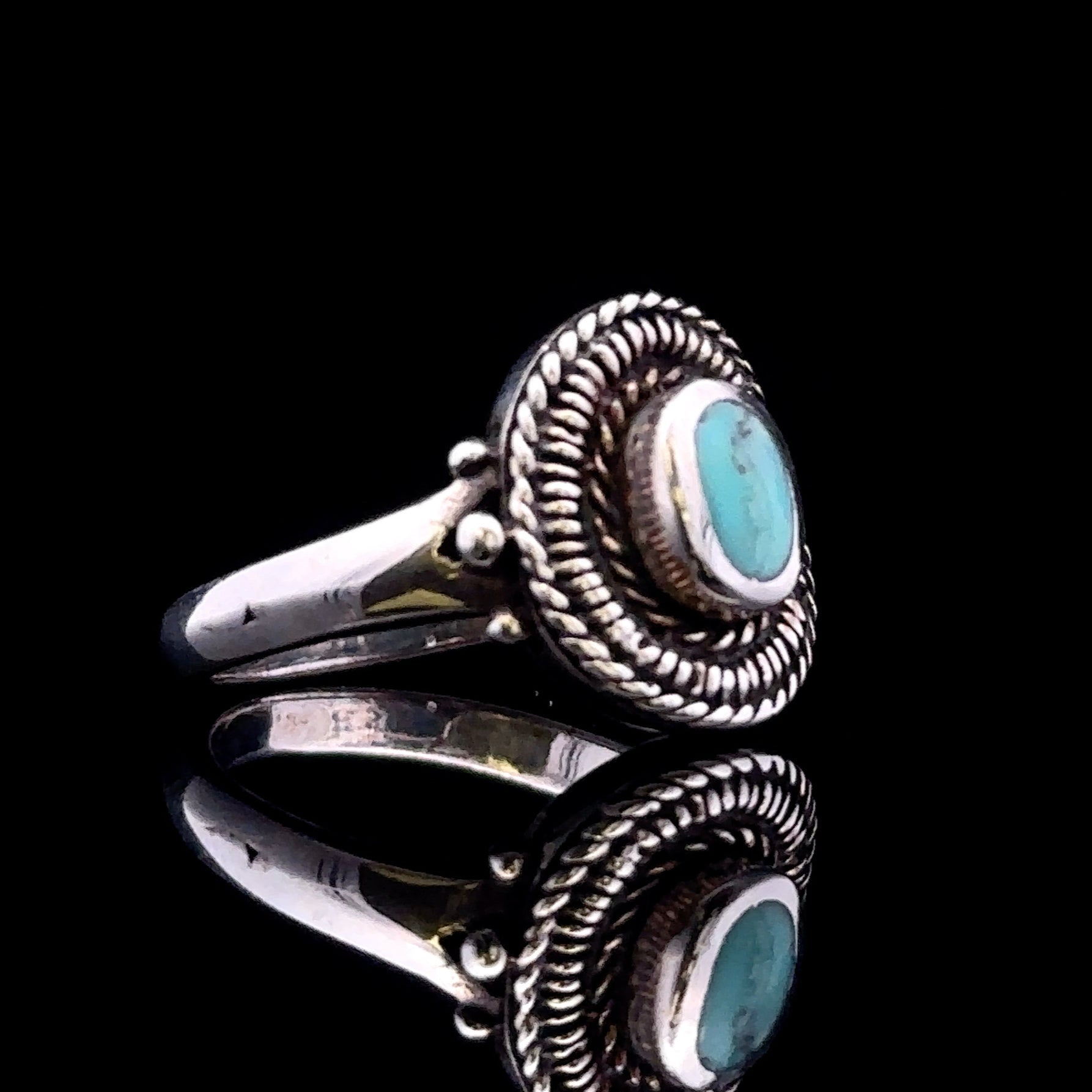 Emilee Sterling Silver Turquoise Ring with Feathered Edges