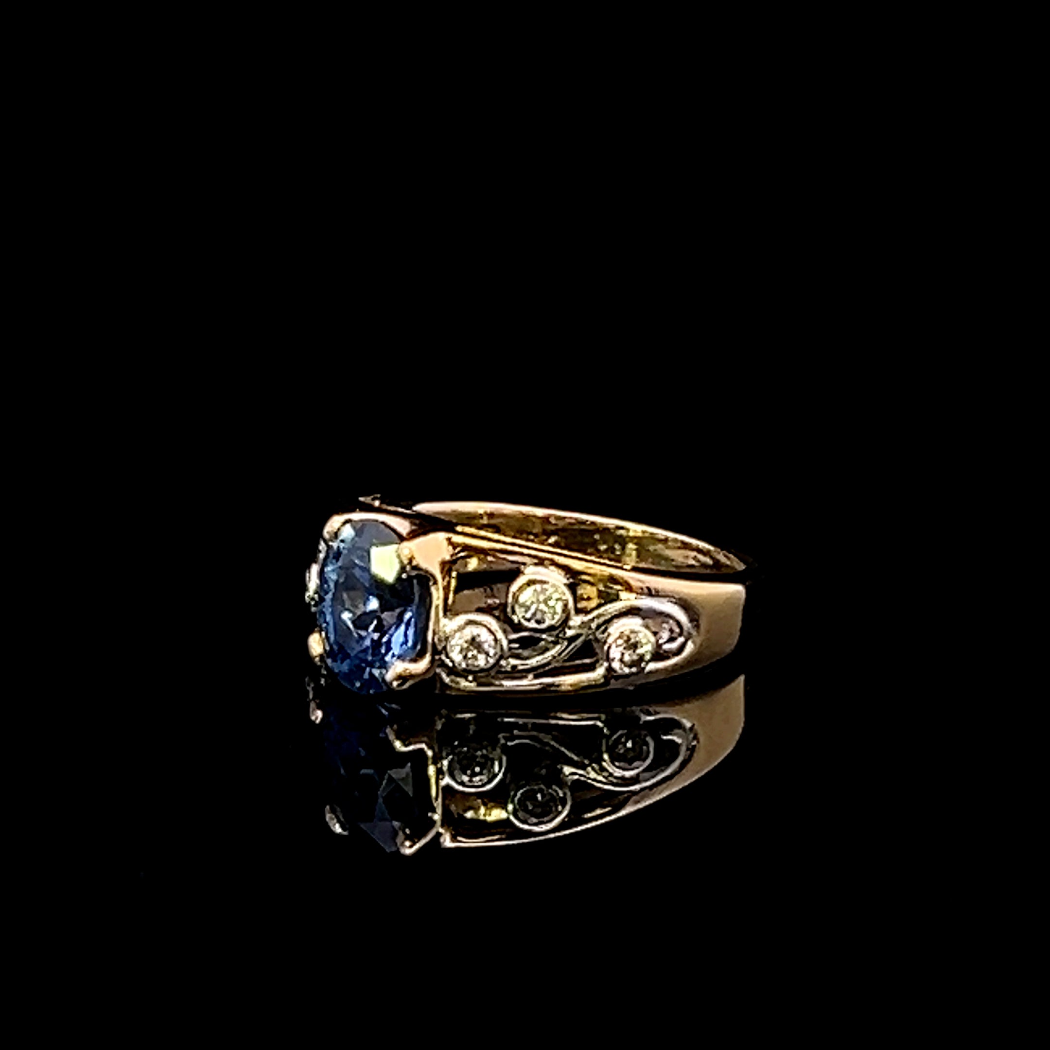 Elora Two-Tone 18K Gold Oval Ceylon Sapphire & .18 ctw Diamond Ring