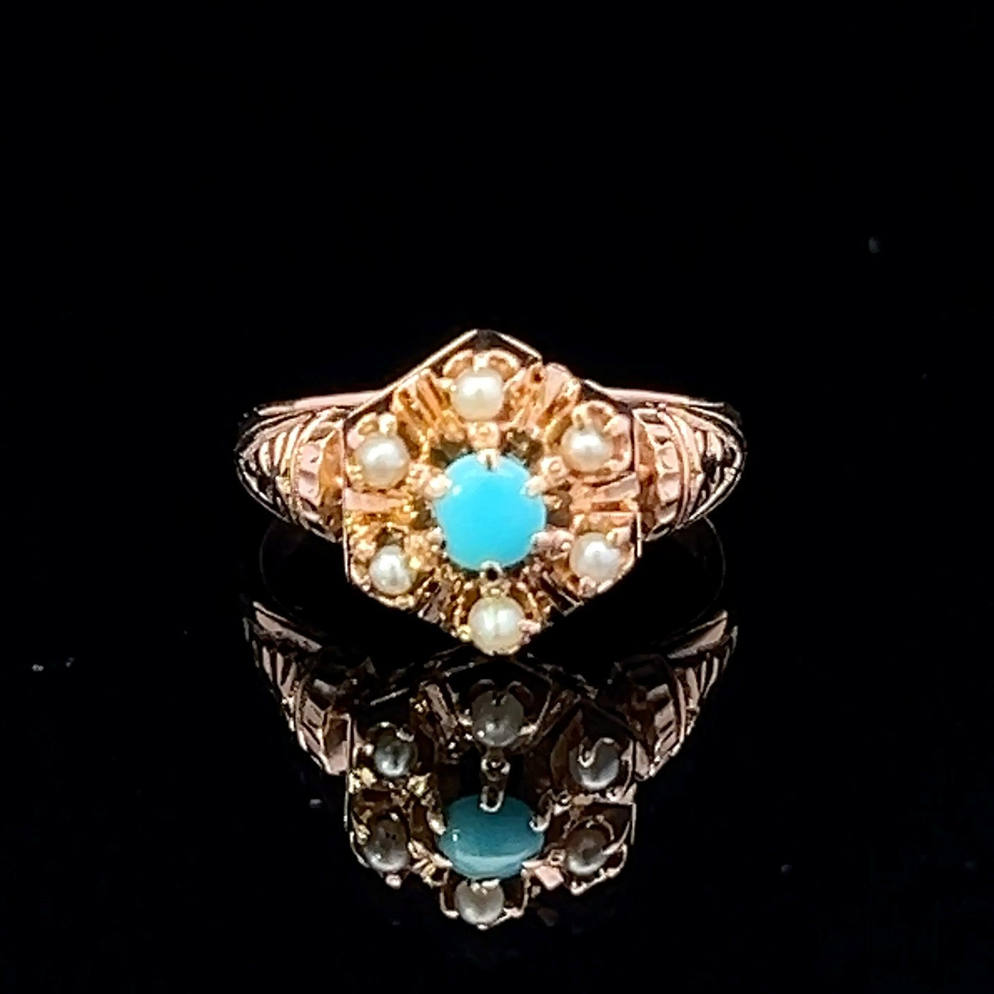 Anya 18KY Turquoise & Seed Pearl Ring