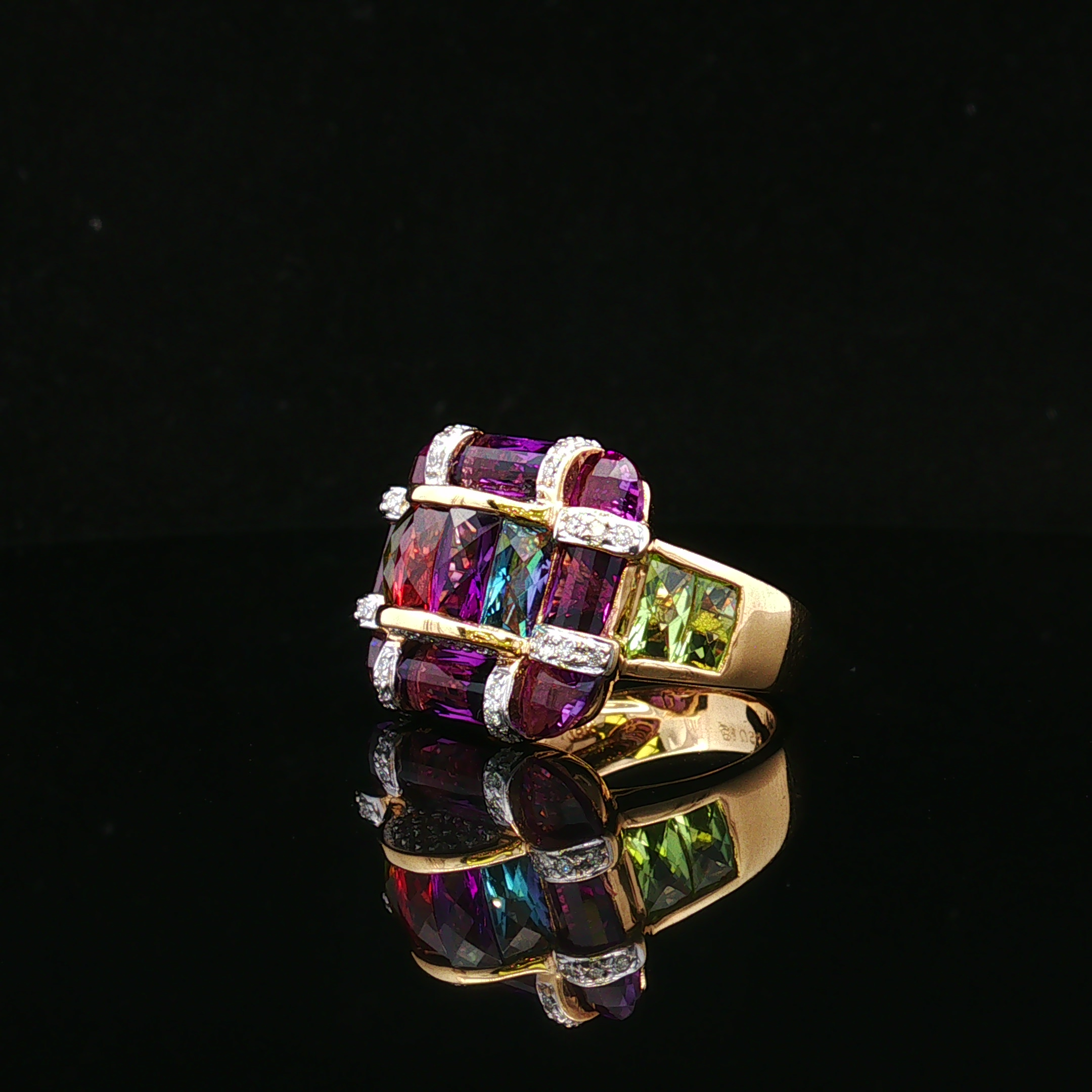 Elowena 18K Two Tone Multi Gemstone & Diamond Ring