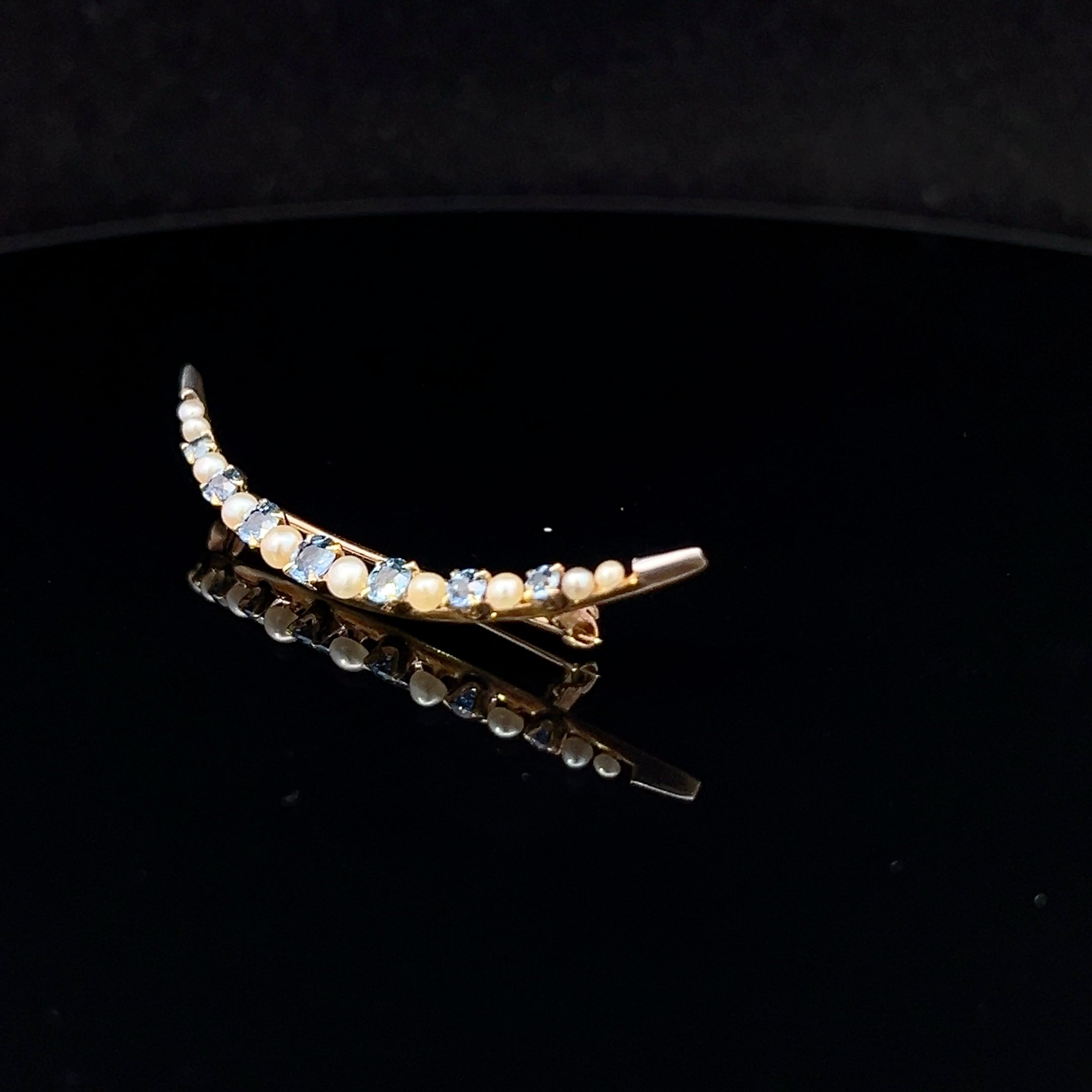 14K Yellow Gold Edwardian Ceylon Sapphire & Pearl Pin