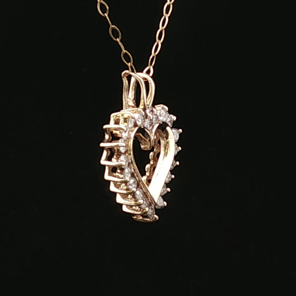 14K Yellow Gold Diamond Heart Necklace