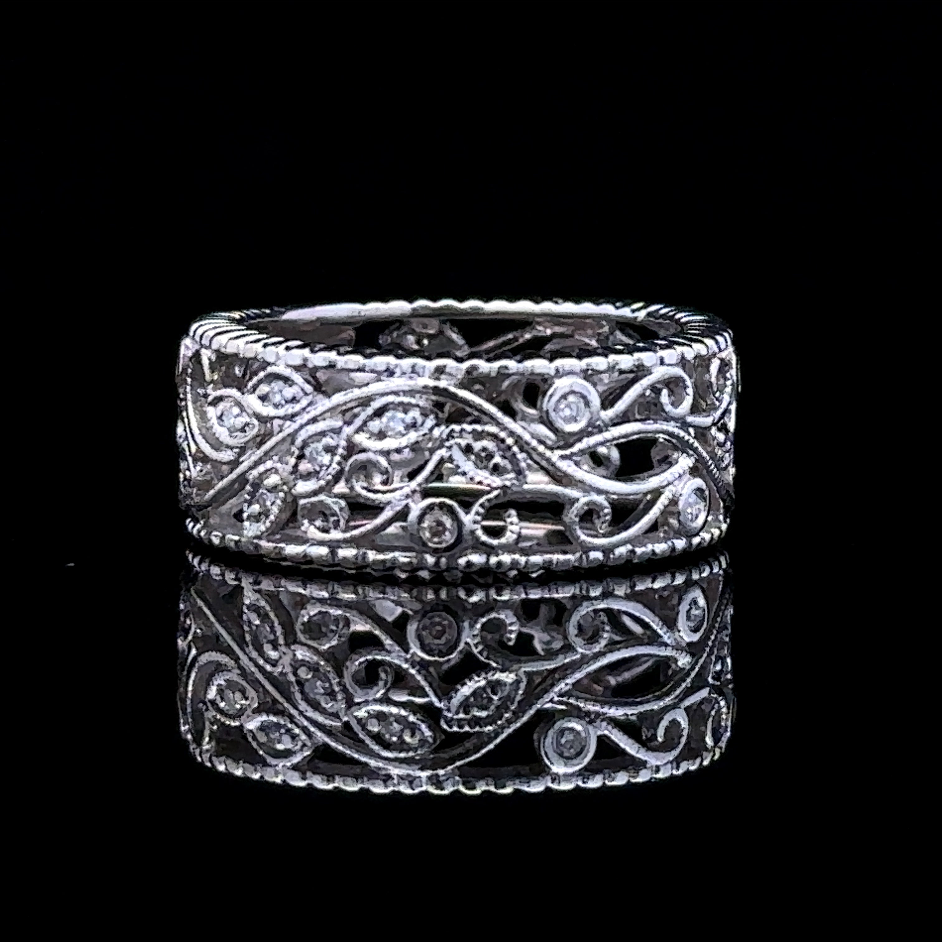 Karen White 14K Filigree Ring with 0.18TW Diamonds – Size 5.5