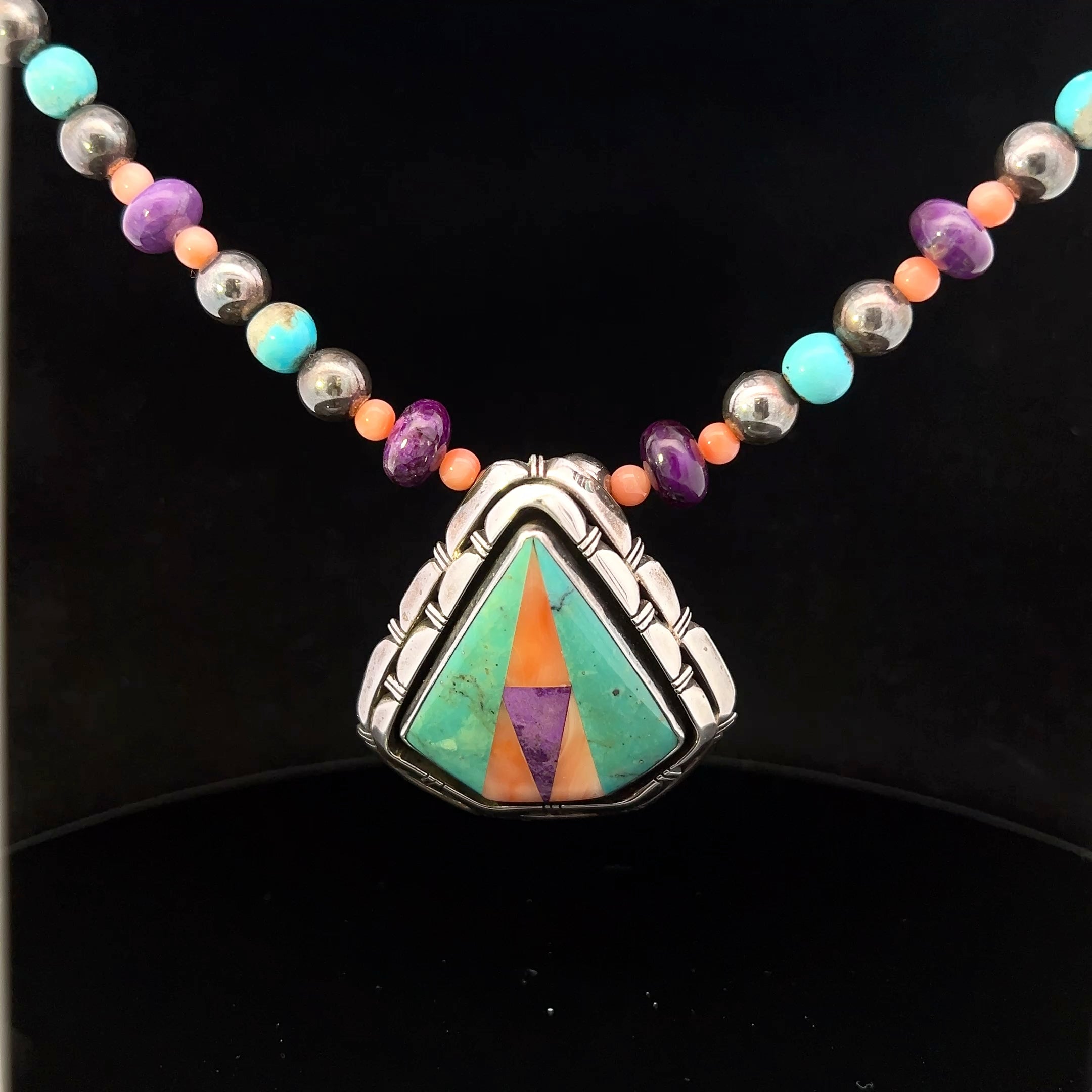 Clementine Sterling Southwest Inlay Stone & Bead Necklace