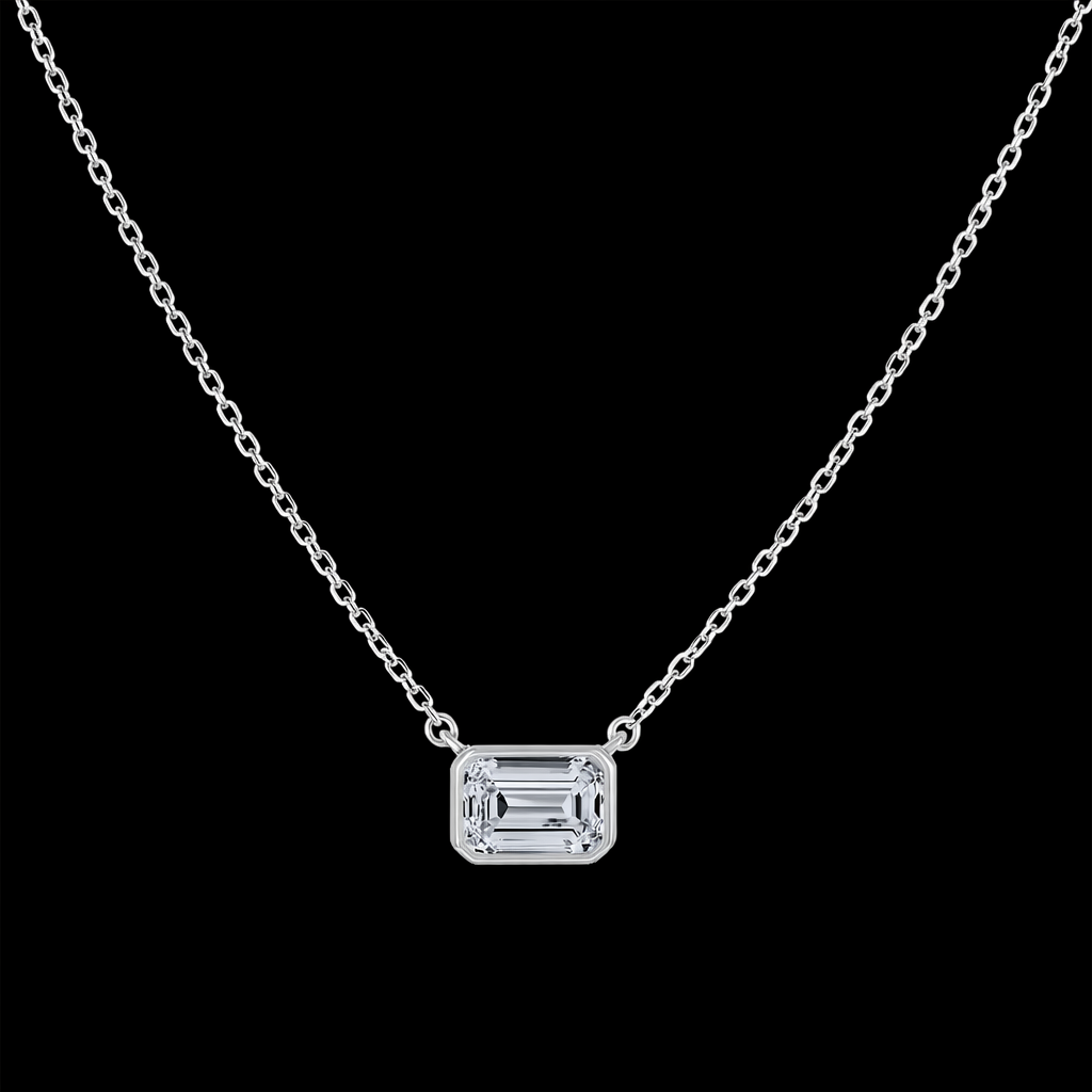 Sterling Silver Rectangle Bezel Set CZ Necklace