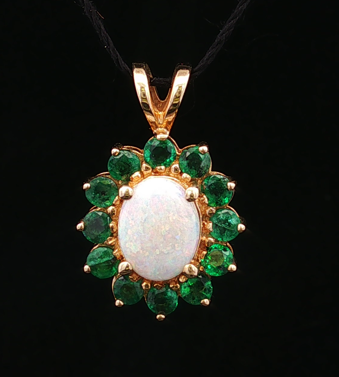 Millicente Opal and Emerald Halo Pendant 14K Gold