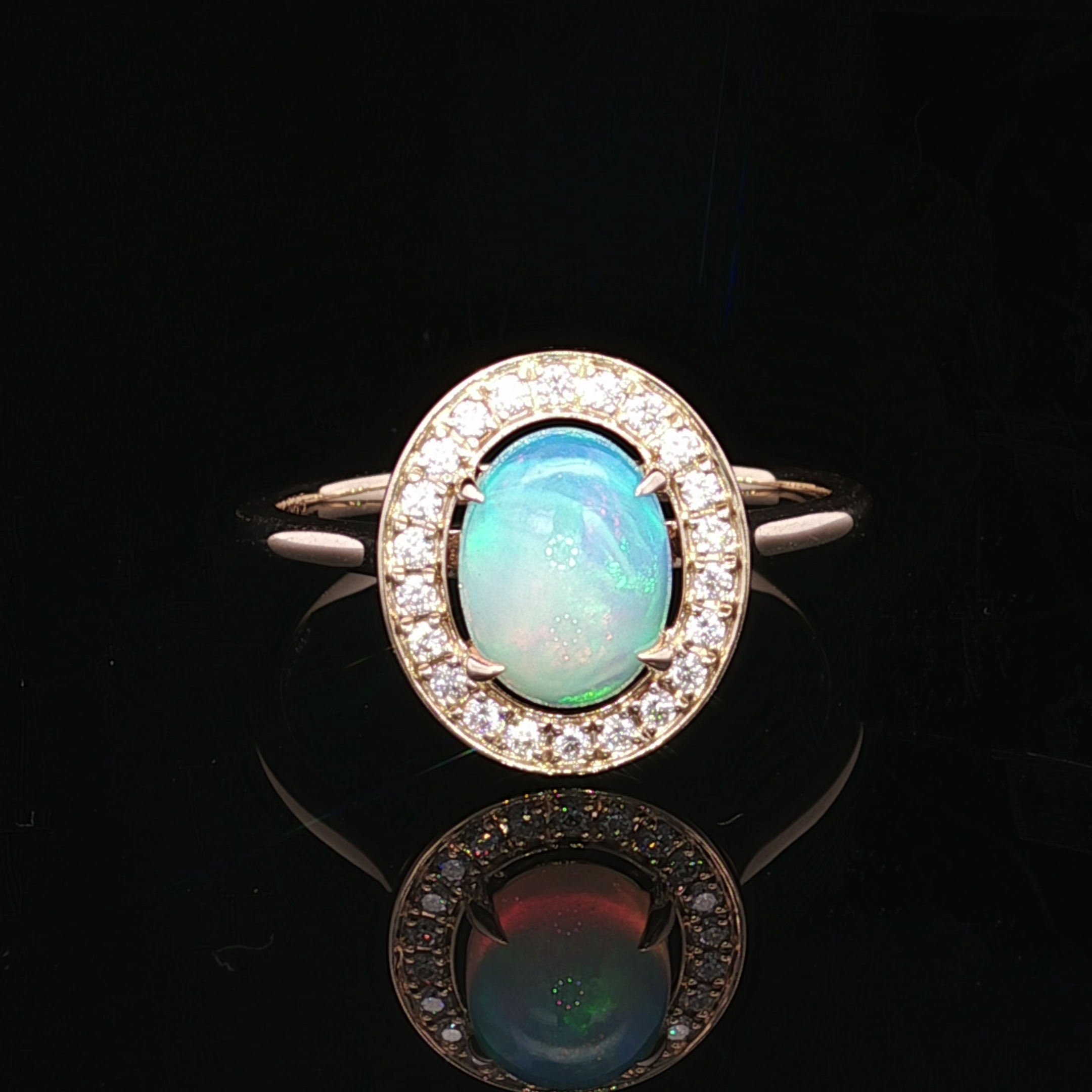 Marilyn 14K Yellow Gold Opal Ring with Diamond Halo