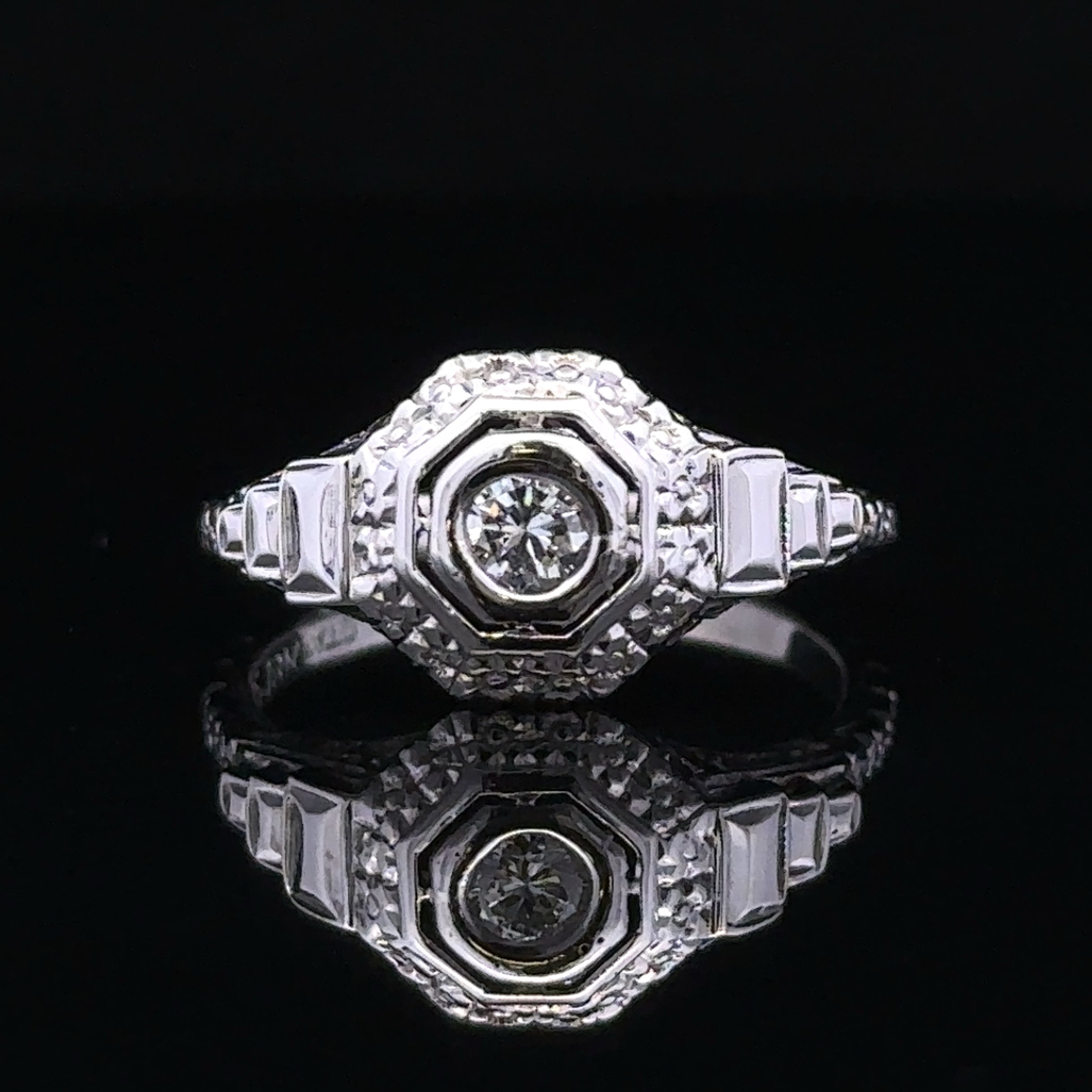 Frankie 18K White Gold Vintage Diamond Engagement Ring