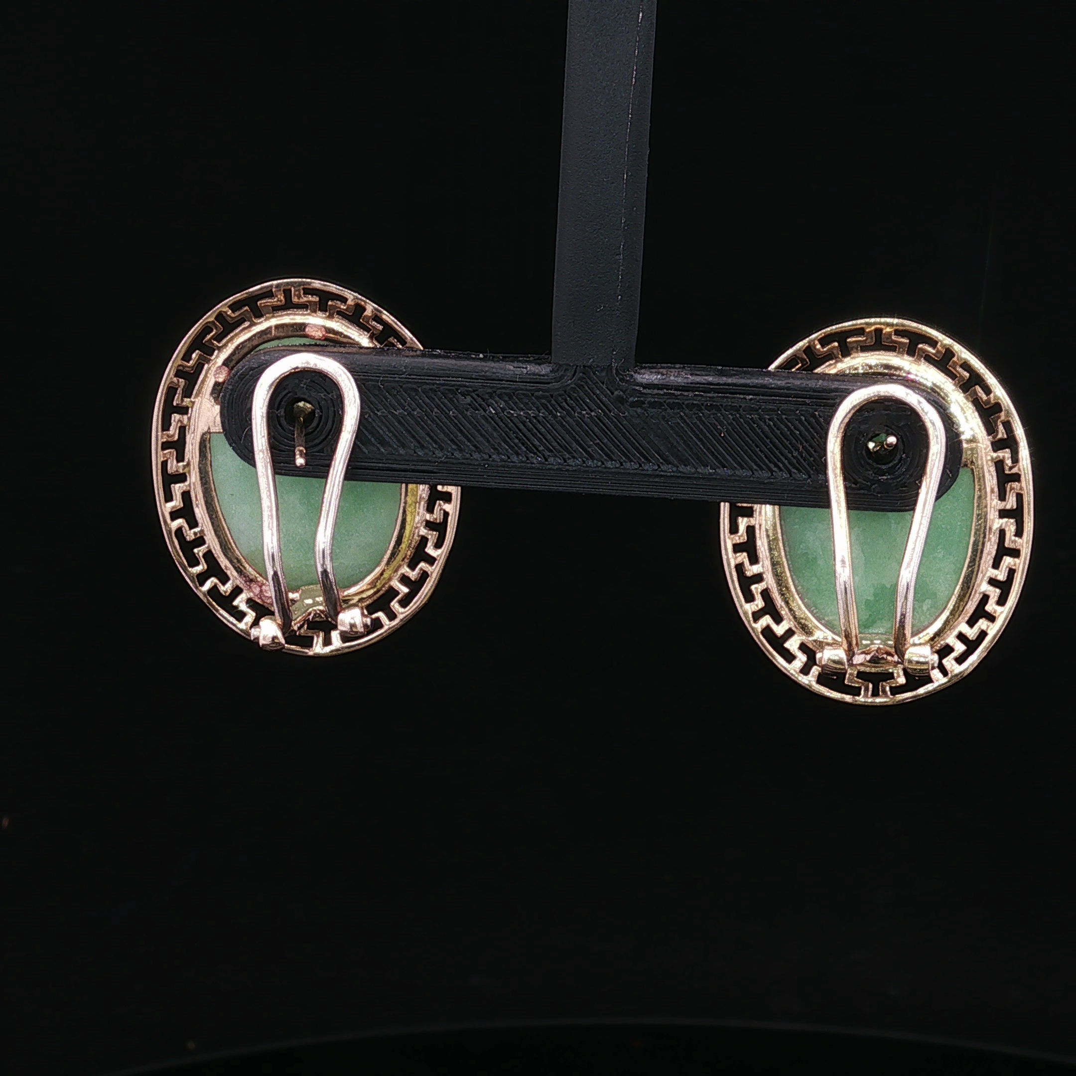 Romilda 14K Yellow Gold Oval Jade Earrings with Greek Key Edge