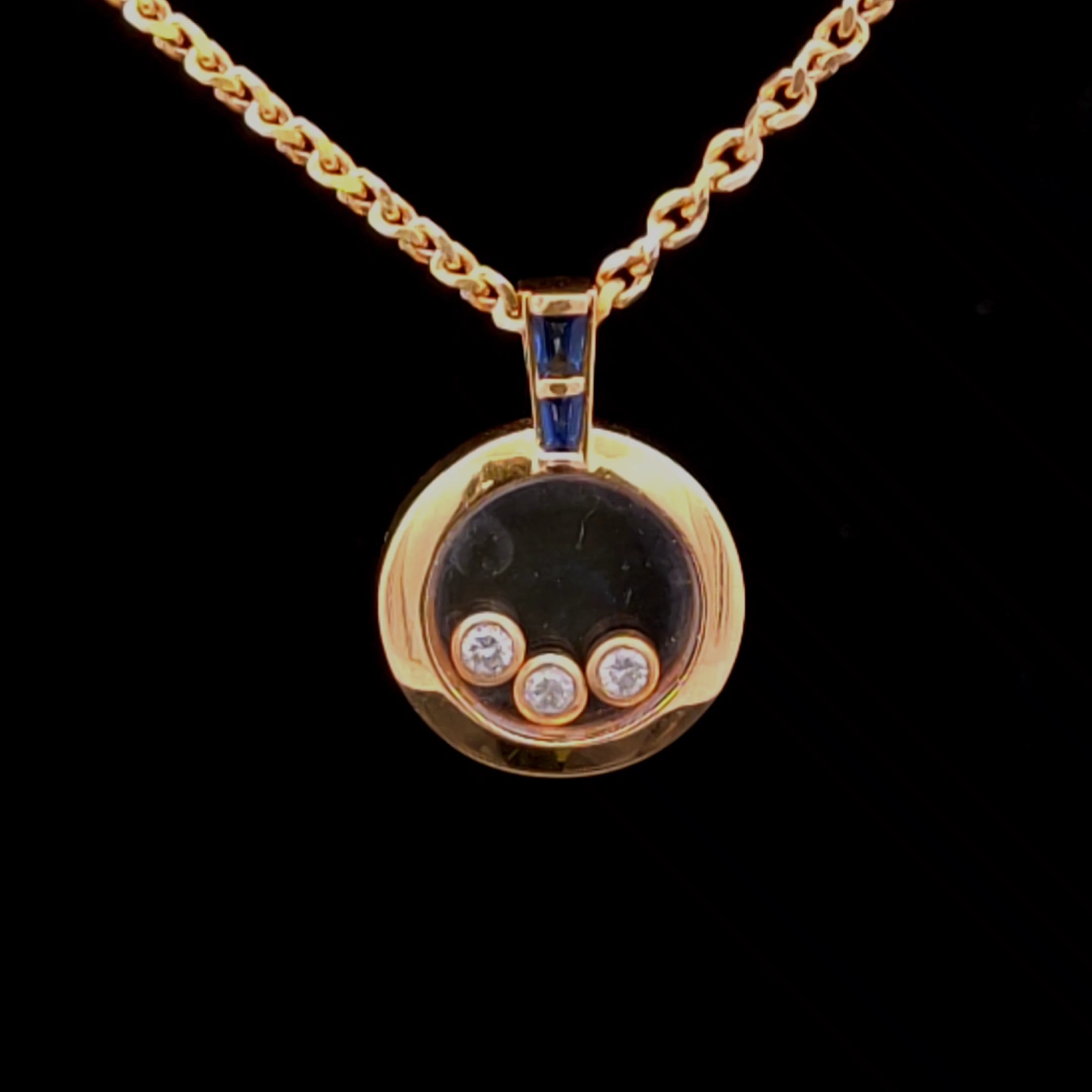 Selah 18KY Diamond Glass Pendant with Sapphire Necklace