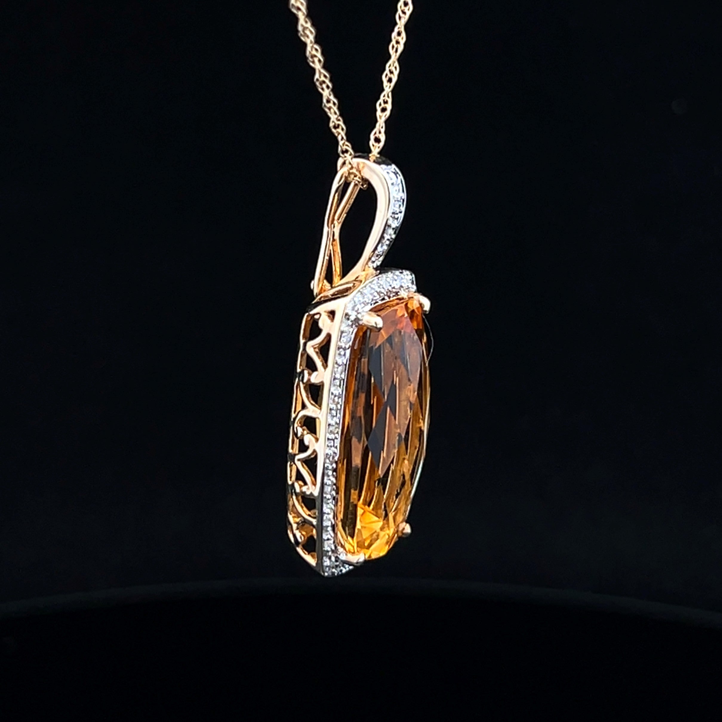 Yellow 14K Citrine & Diamond Drop Necklace