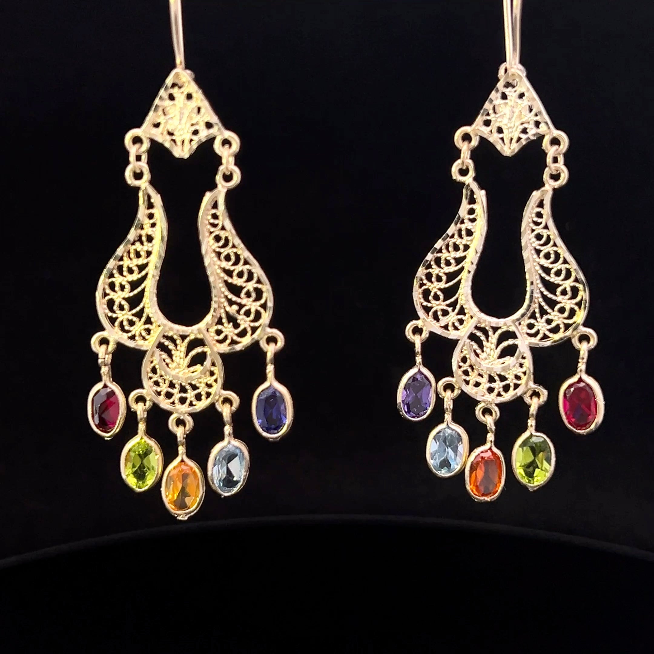 Monica 14K Yellow Gold Multi-Gem Filigree Chandelier Earrings
