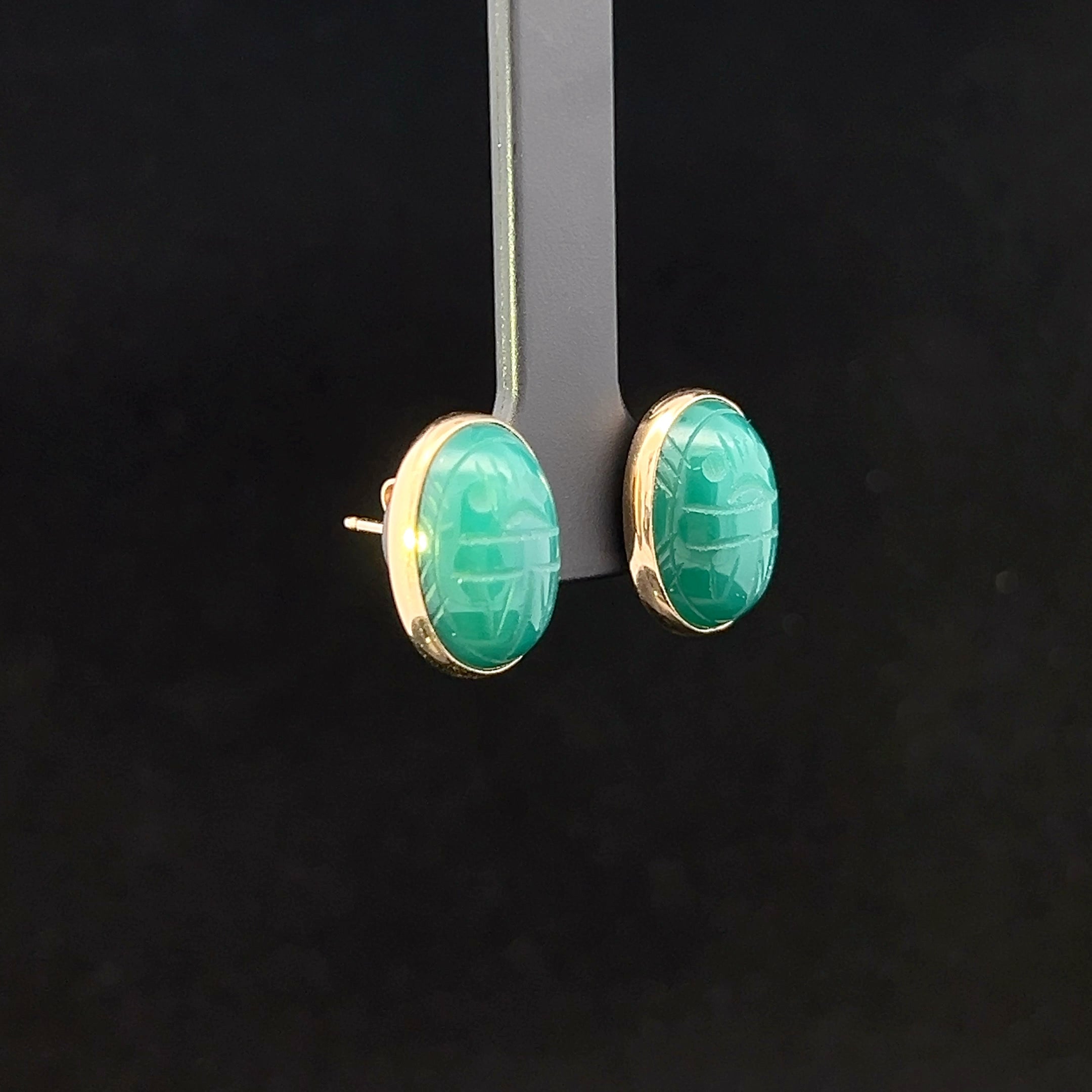 Estelle 14K Yellow Gold Green Scarab Stud Earrings
