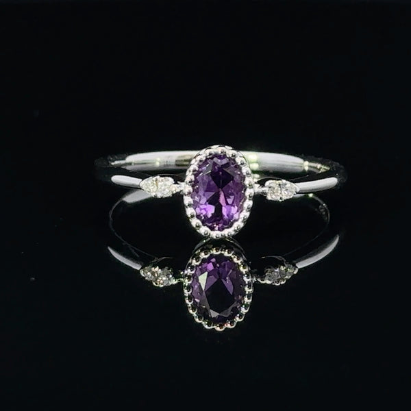 Veleska Jewelry 14K white gold ring with purple amethyst