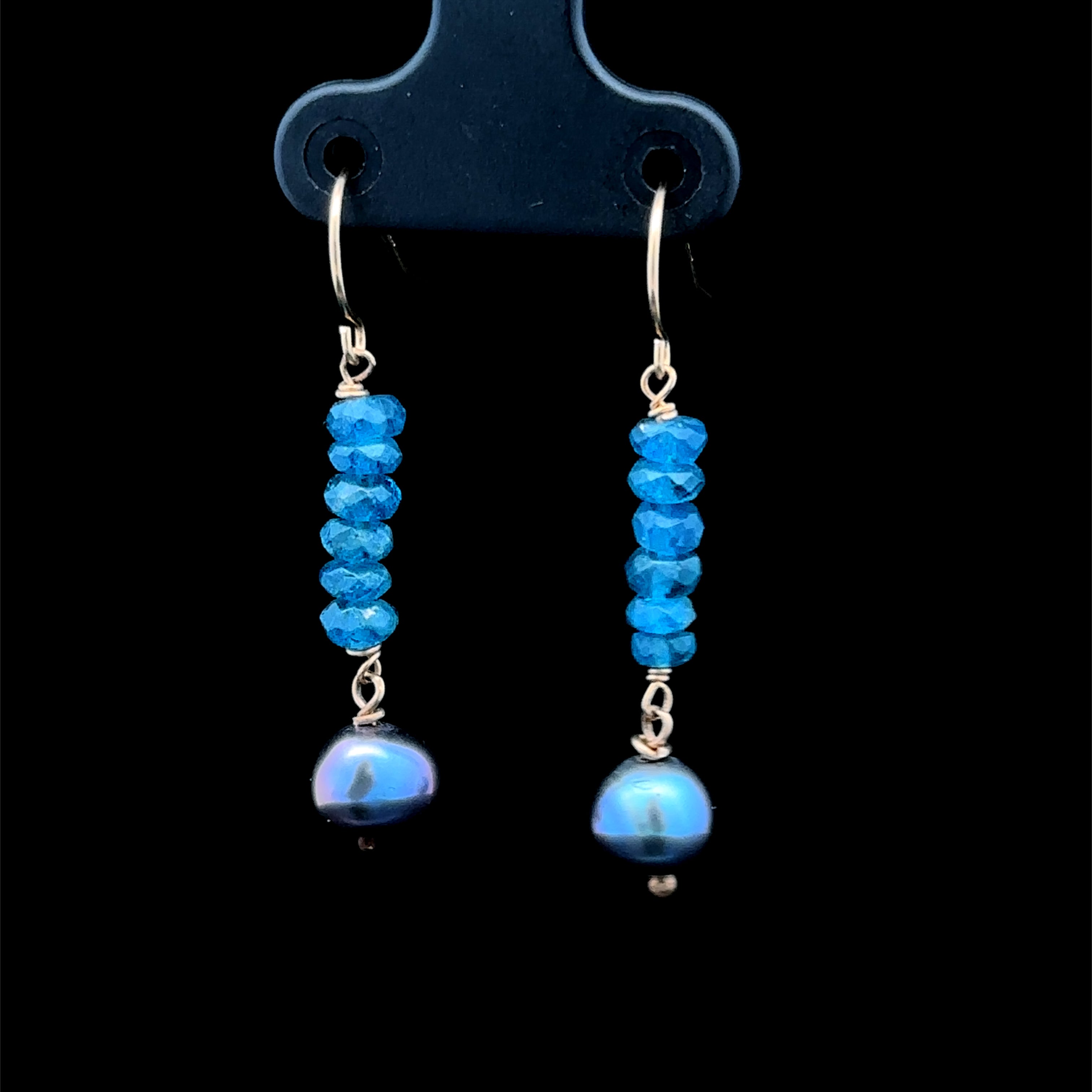 14K gold dangle earrings with apatite and pearl
