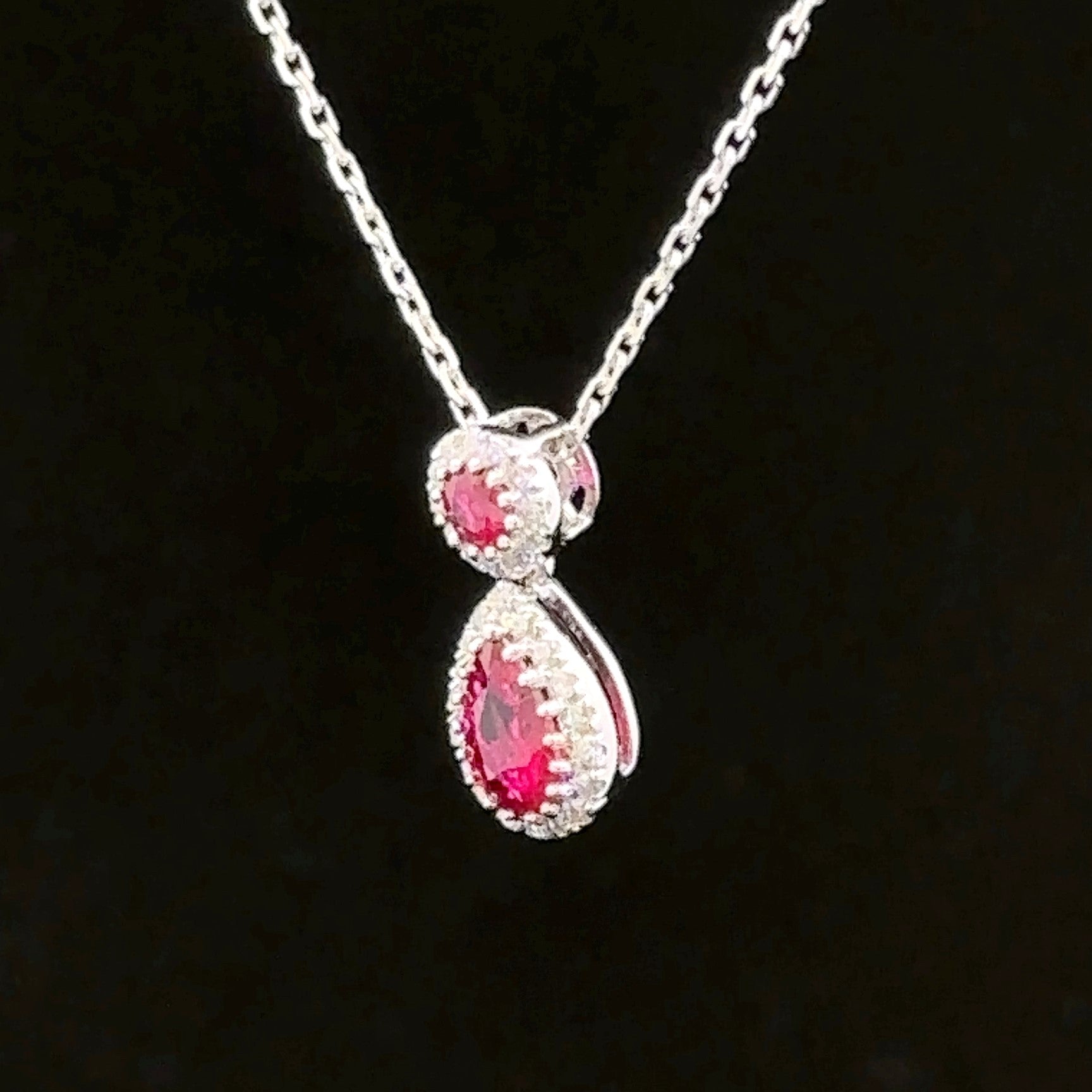 Miro 14K White Gold Halo Necklace with Lab-Created Rubies & Diamonds