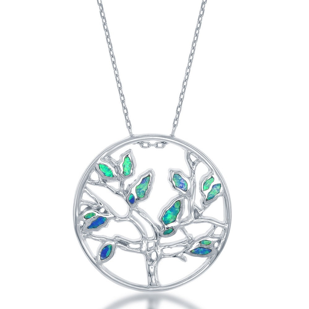 Tree of Life Pendant in Silver with Opal Inlay