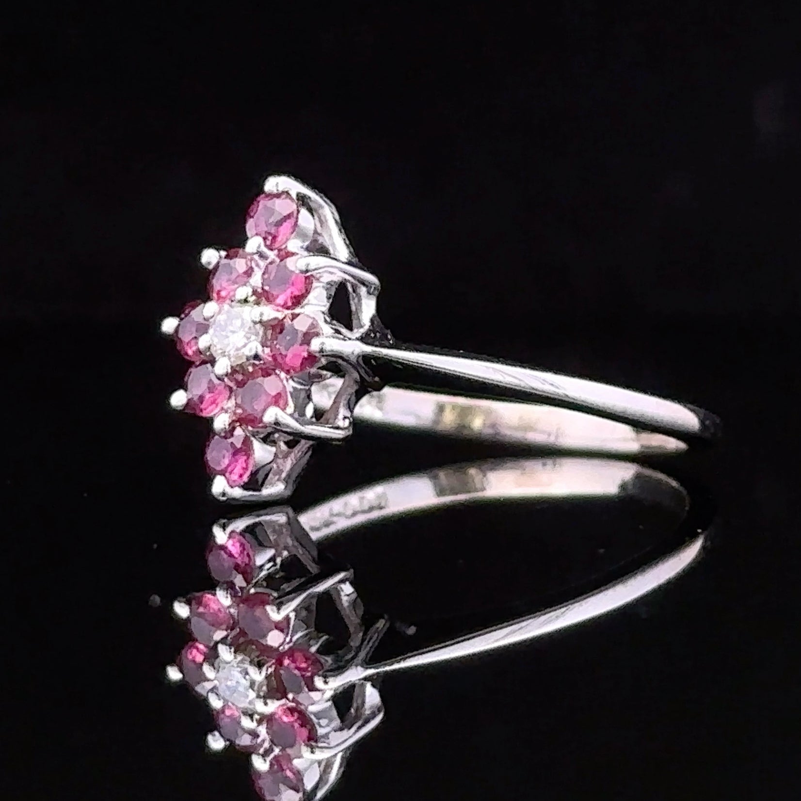 Laurel White 14K Nine-Stone Ring with Rubies and Diamond