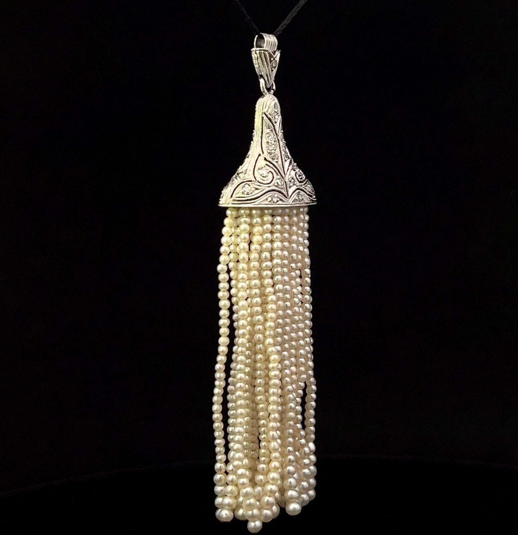 Chelsea Platinum Art Deco Diamond & Multi-Strand Pearl Pendant