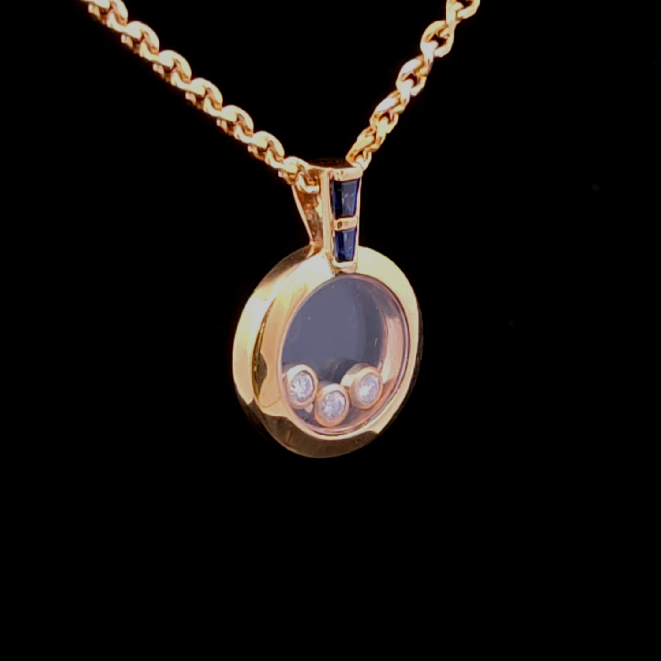 Selah 18KY Diamond Glass Pendant with Sapphire Necklace