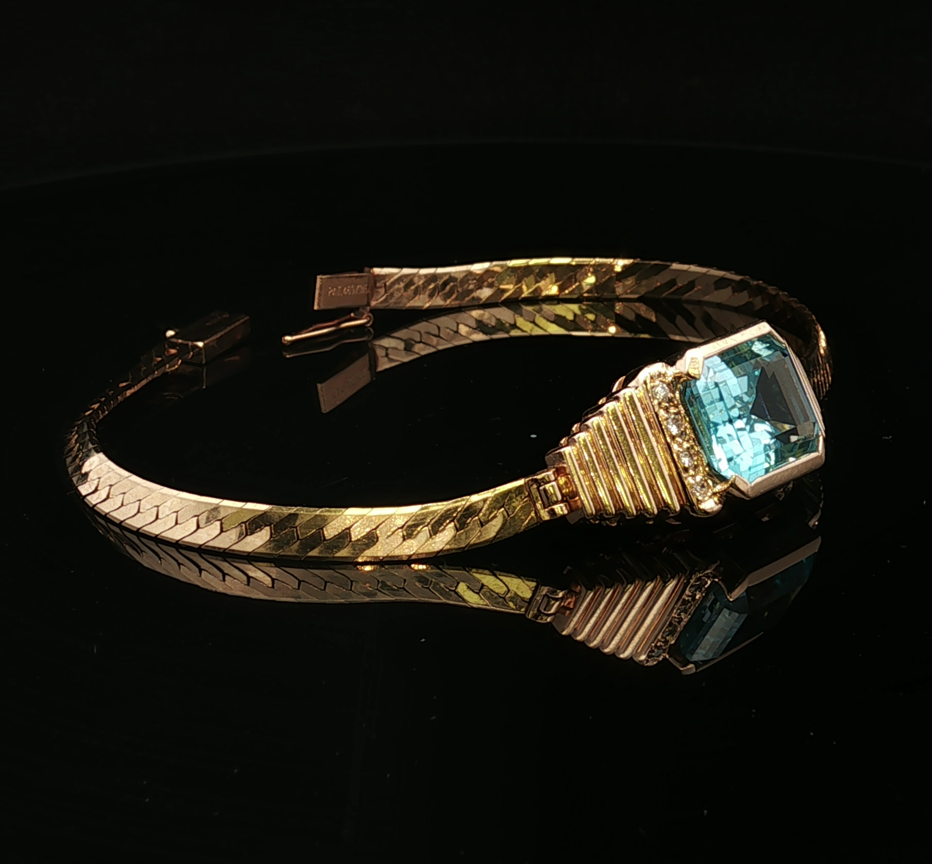Camellia 14k Yellow Gold Blue Topaz & Diamond Bracelet