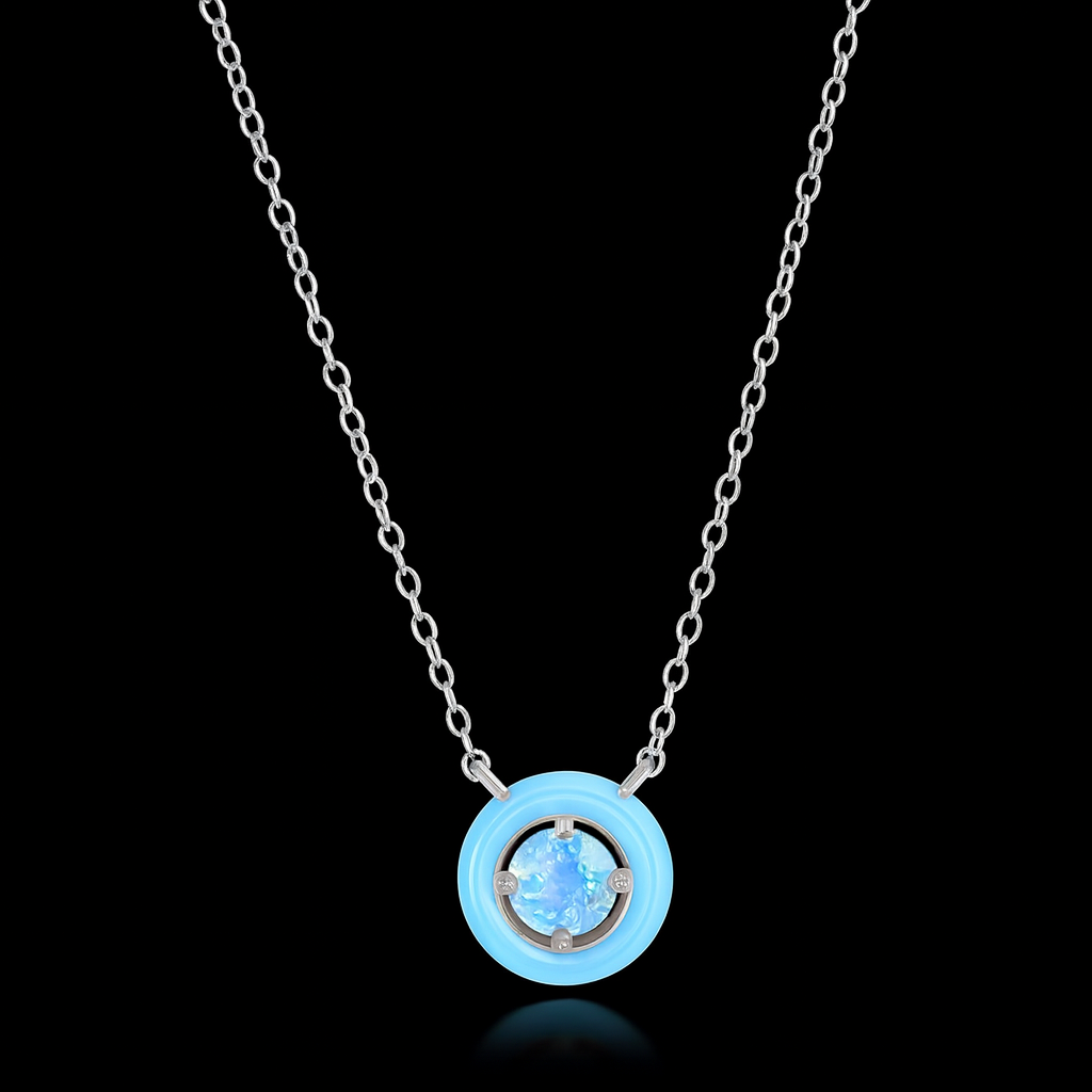 Sterling Silver Blue Enamel & Sky Blue Topaz Necklace