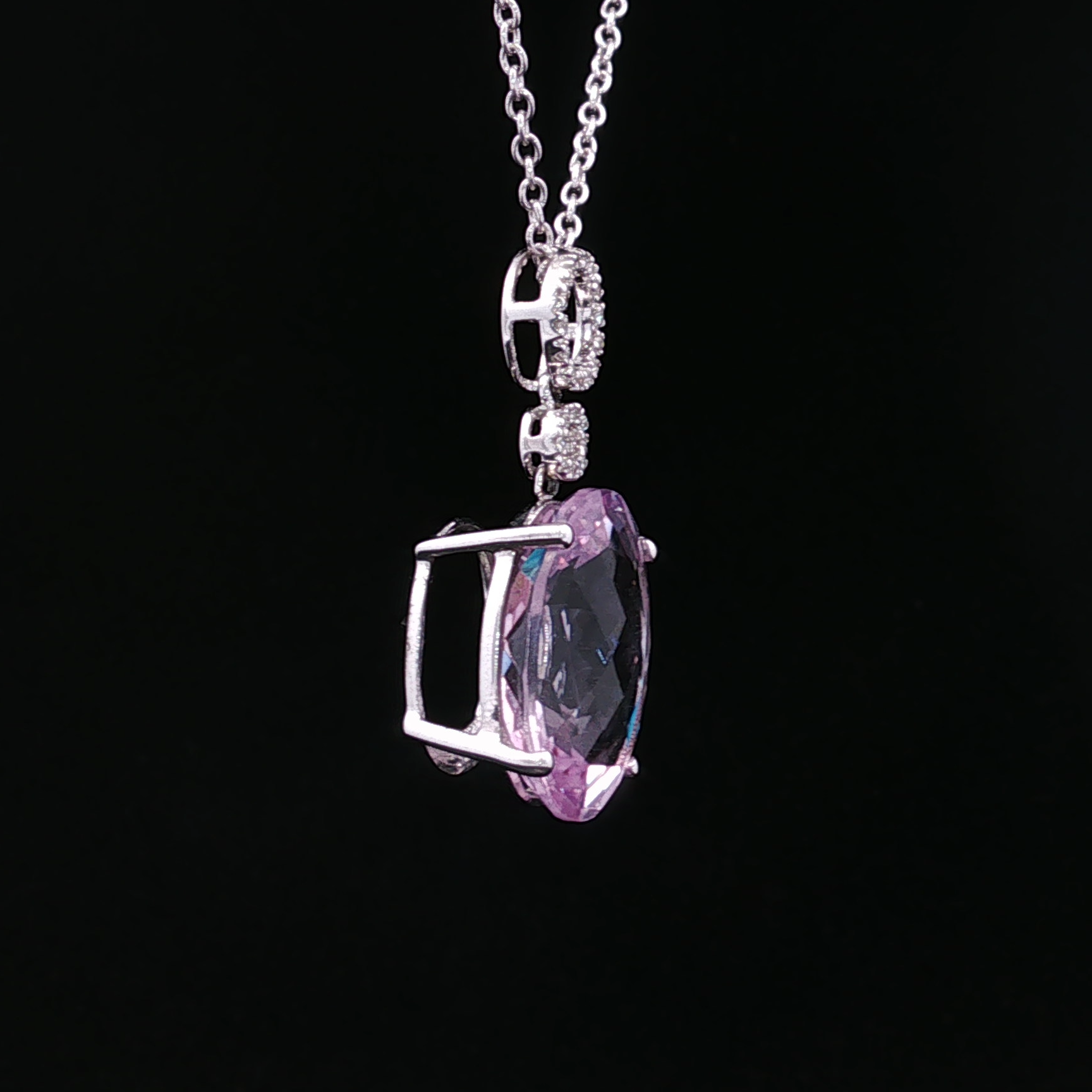 Agnes 14K White Gold Amethyst & Diamond Oval Pendant