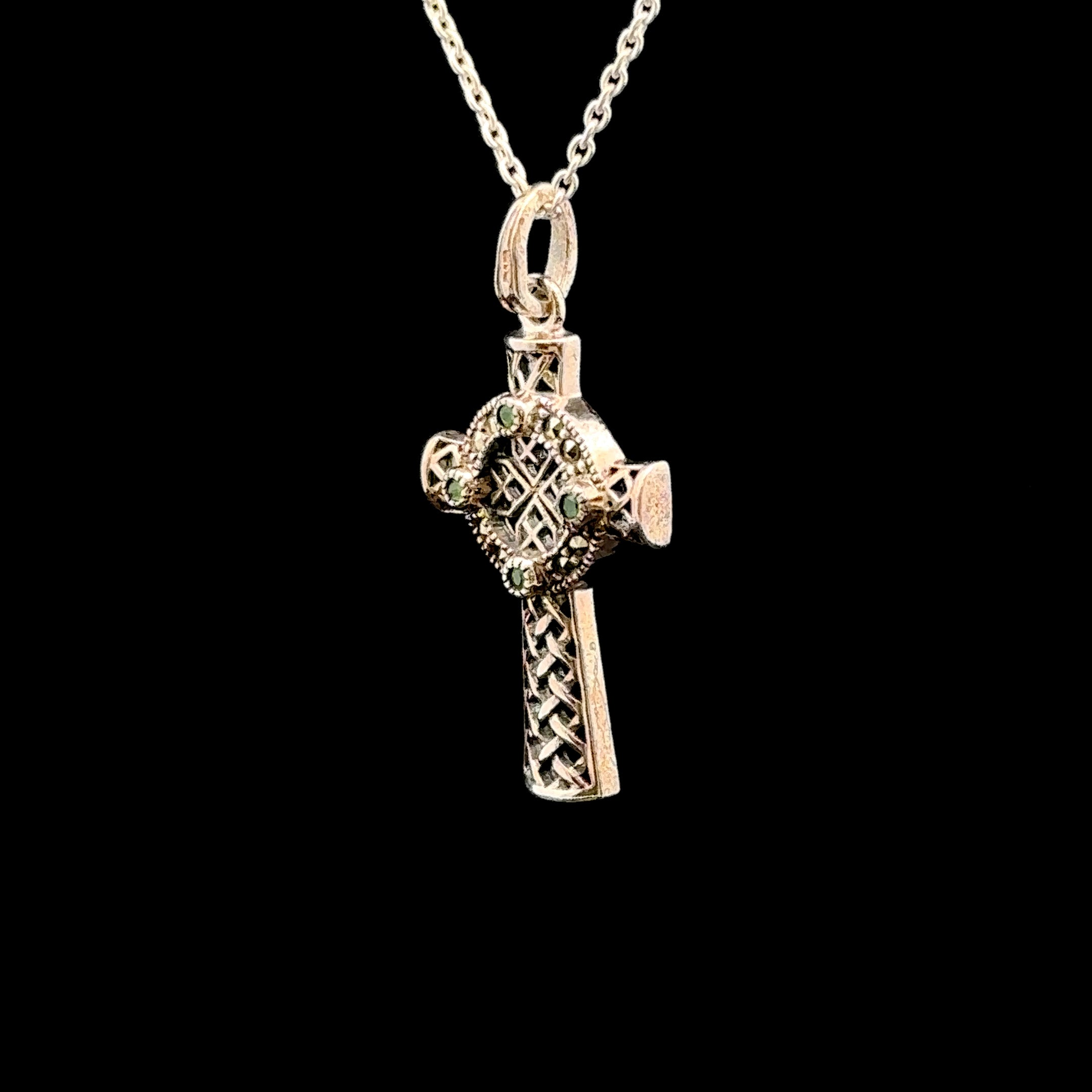 Novah Sterling Silver Cross Pendant with Emerald Accents