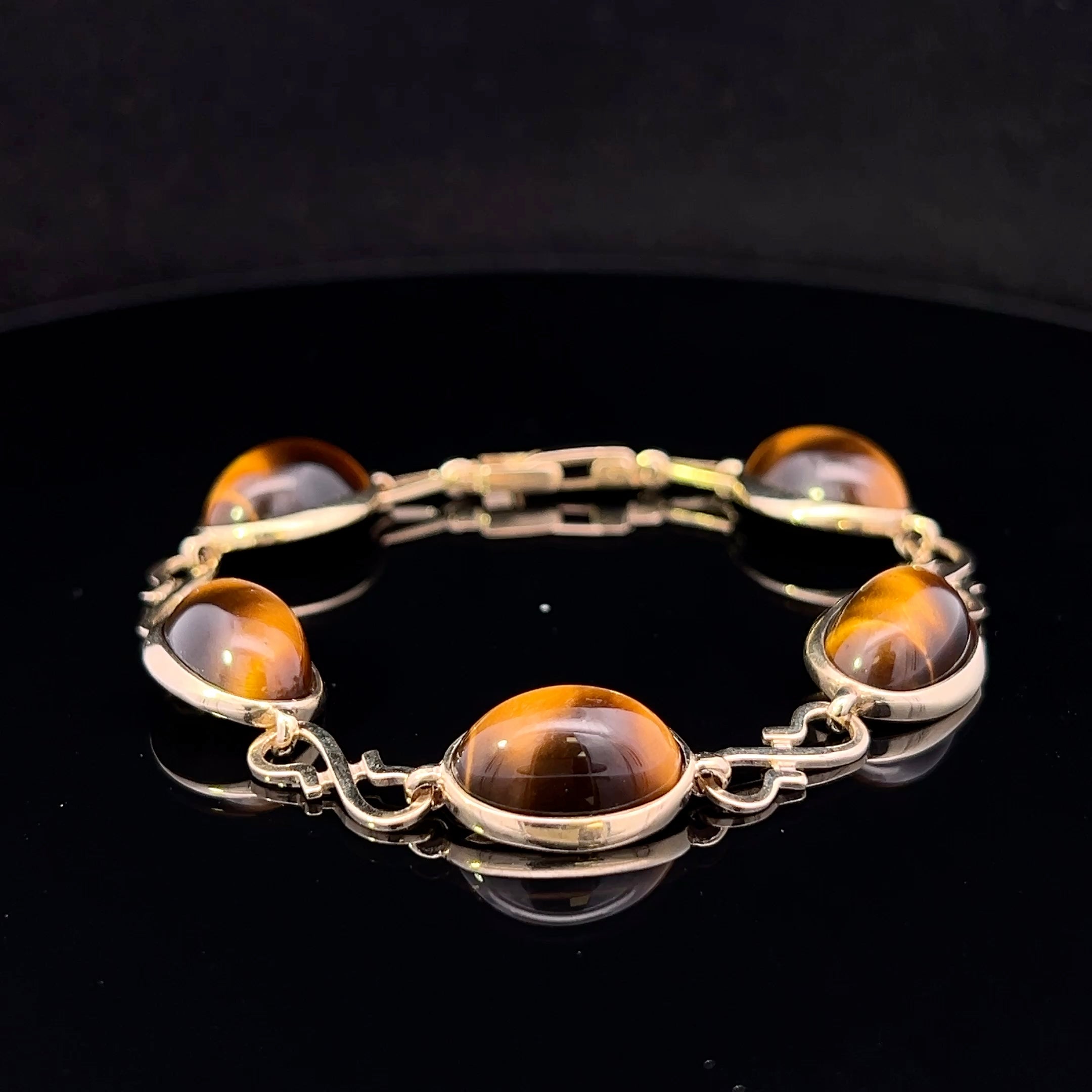 Milana 9K Yellow Gold Antique Tiger Eye Link Bracelet