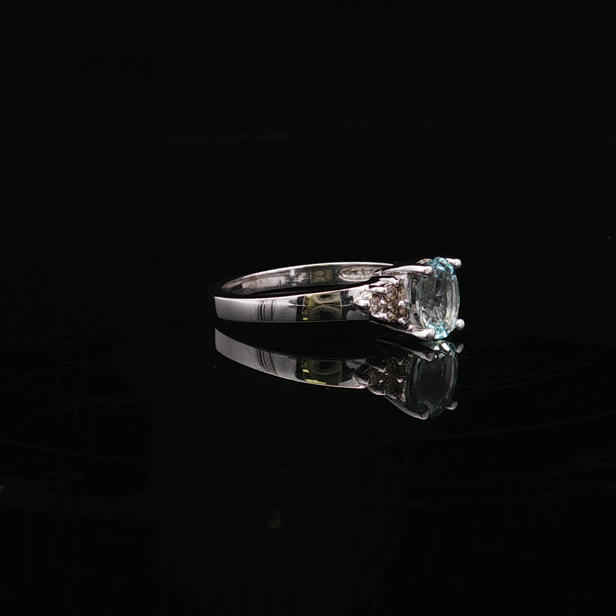 Lylah 10KW Oval Aquamarine & .04CTW Diamond Ring