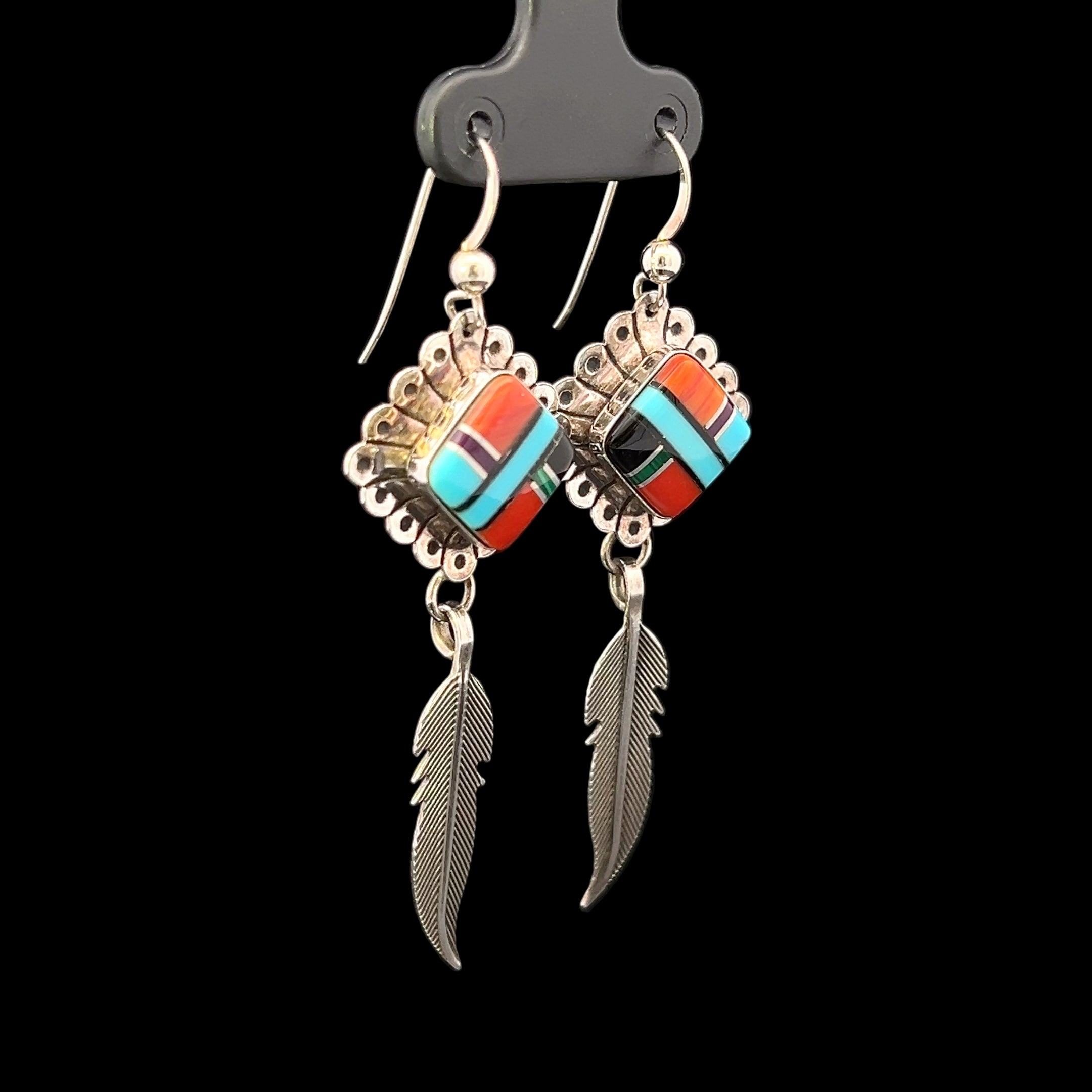 Laney S/S Turquoise & Coral Feather Dangle Earrings