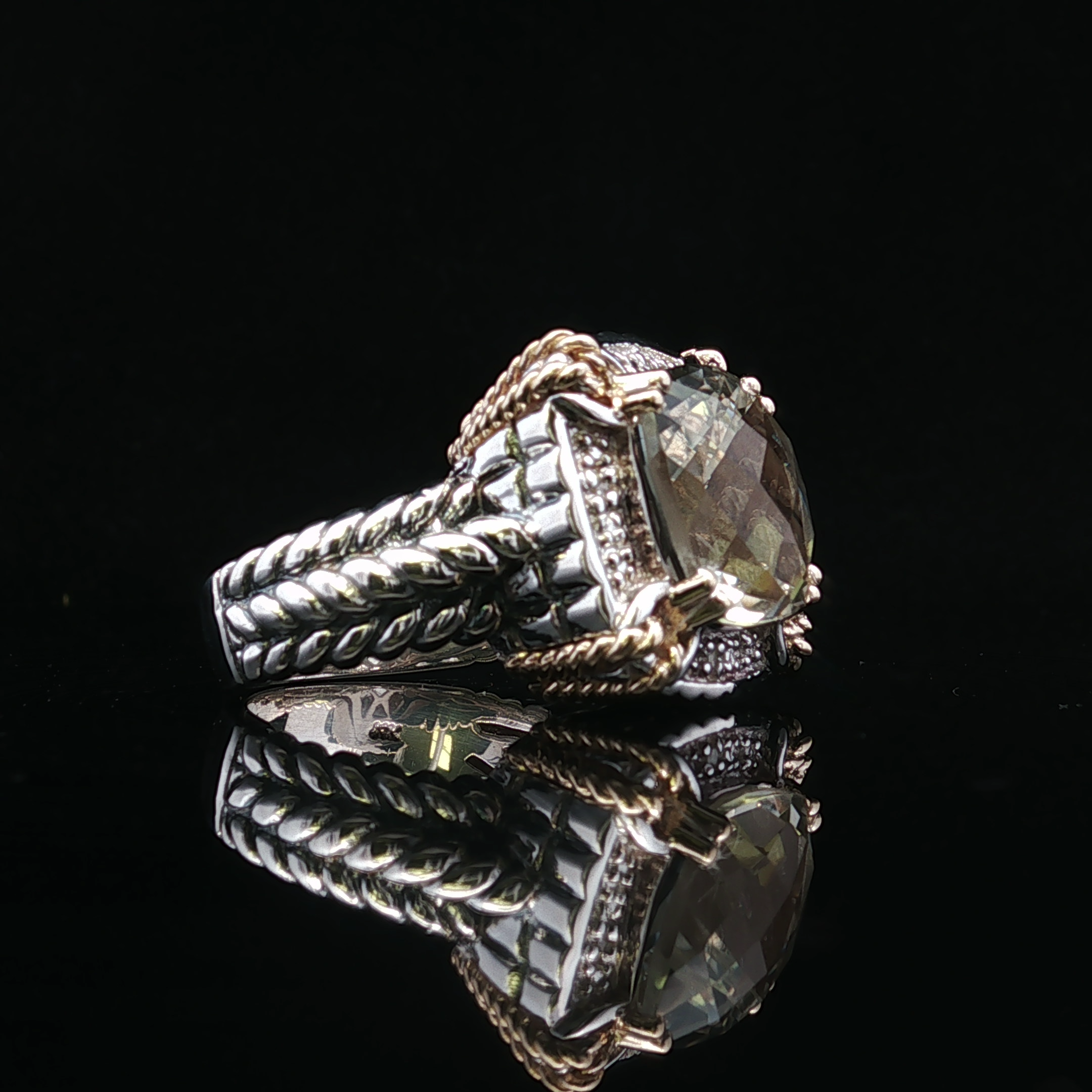 Jeanette Two-Tone Green Amethyst Ring