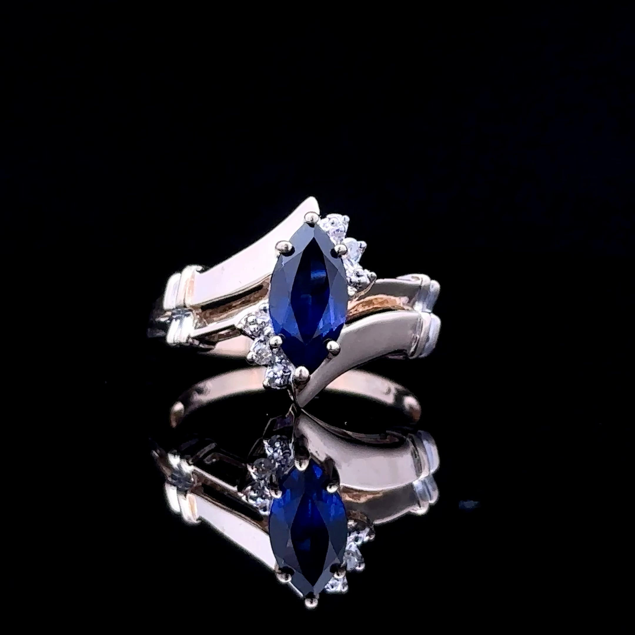 Kathy Two-Tone 10K Gold Ring with 1.40ct Marquise Blue Sapphire