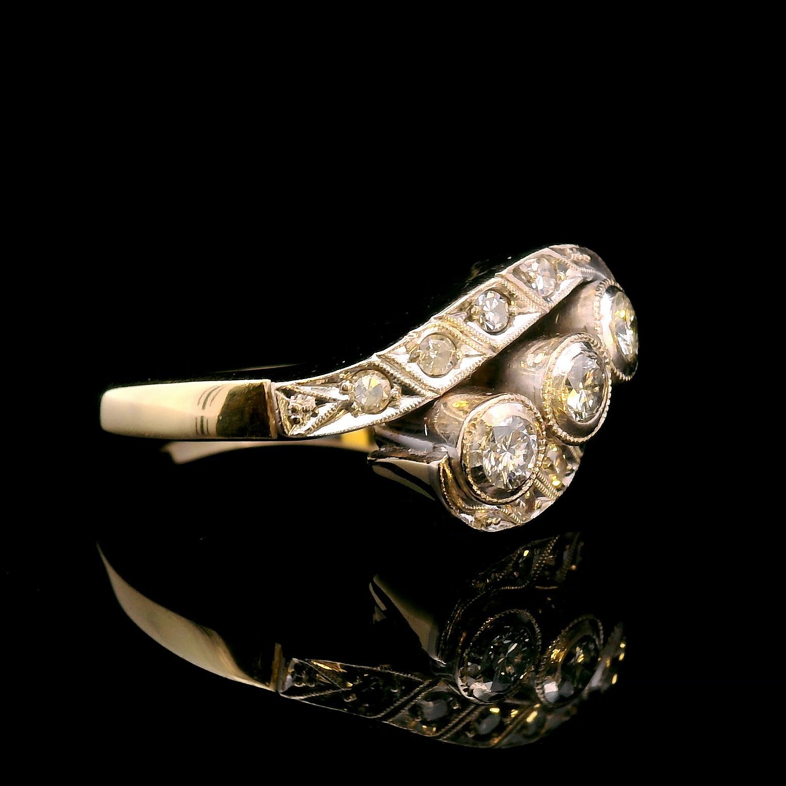 Jayda 14K Two-Tone Gold Bypass-Style Vintage Diamond Ring – Approx. 0.50 CTW