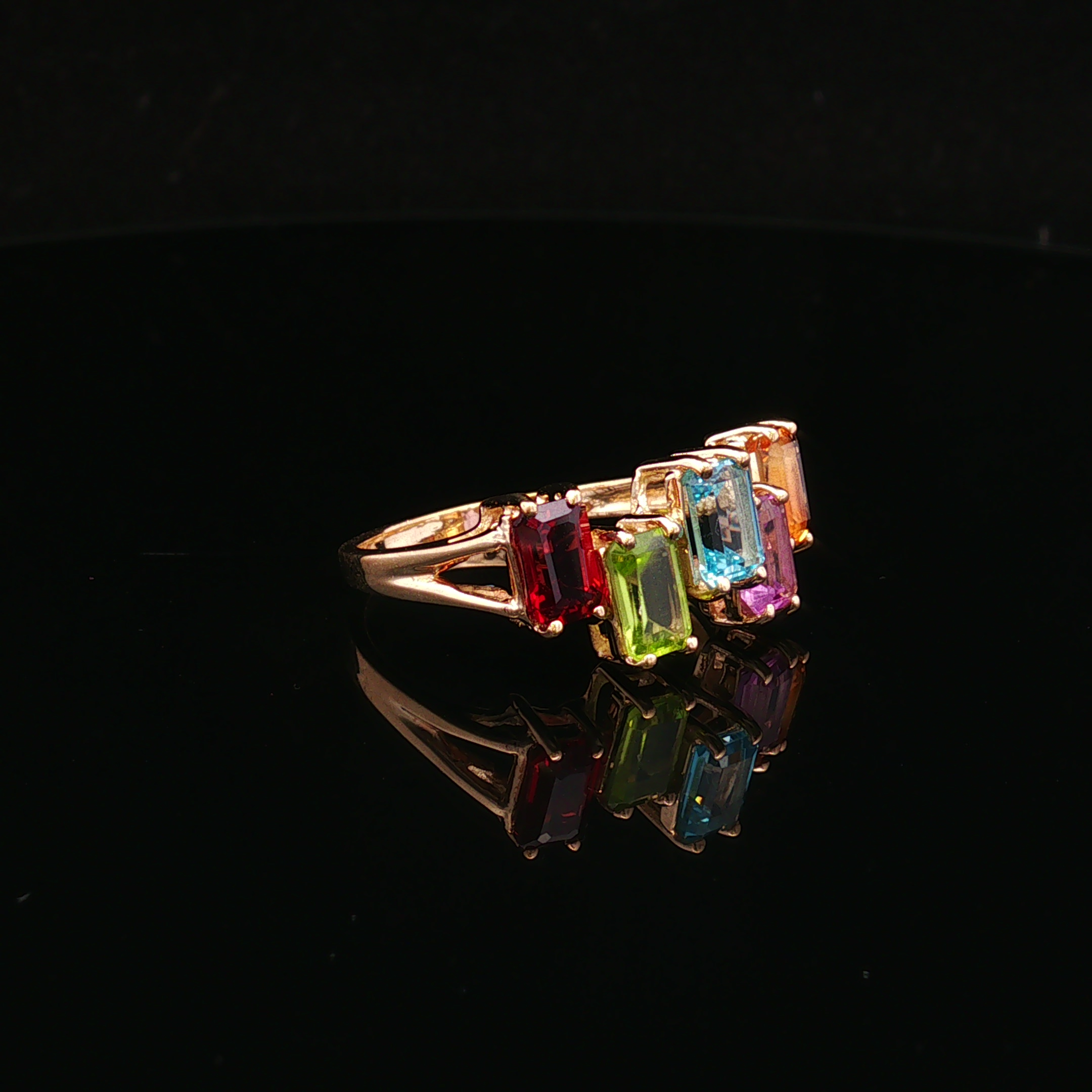 Sloanea 10KY Emerald Cut Multi Gemstone Ring