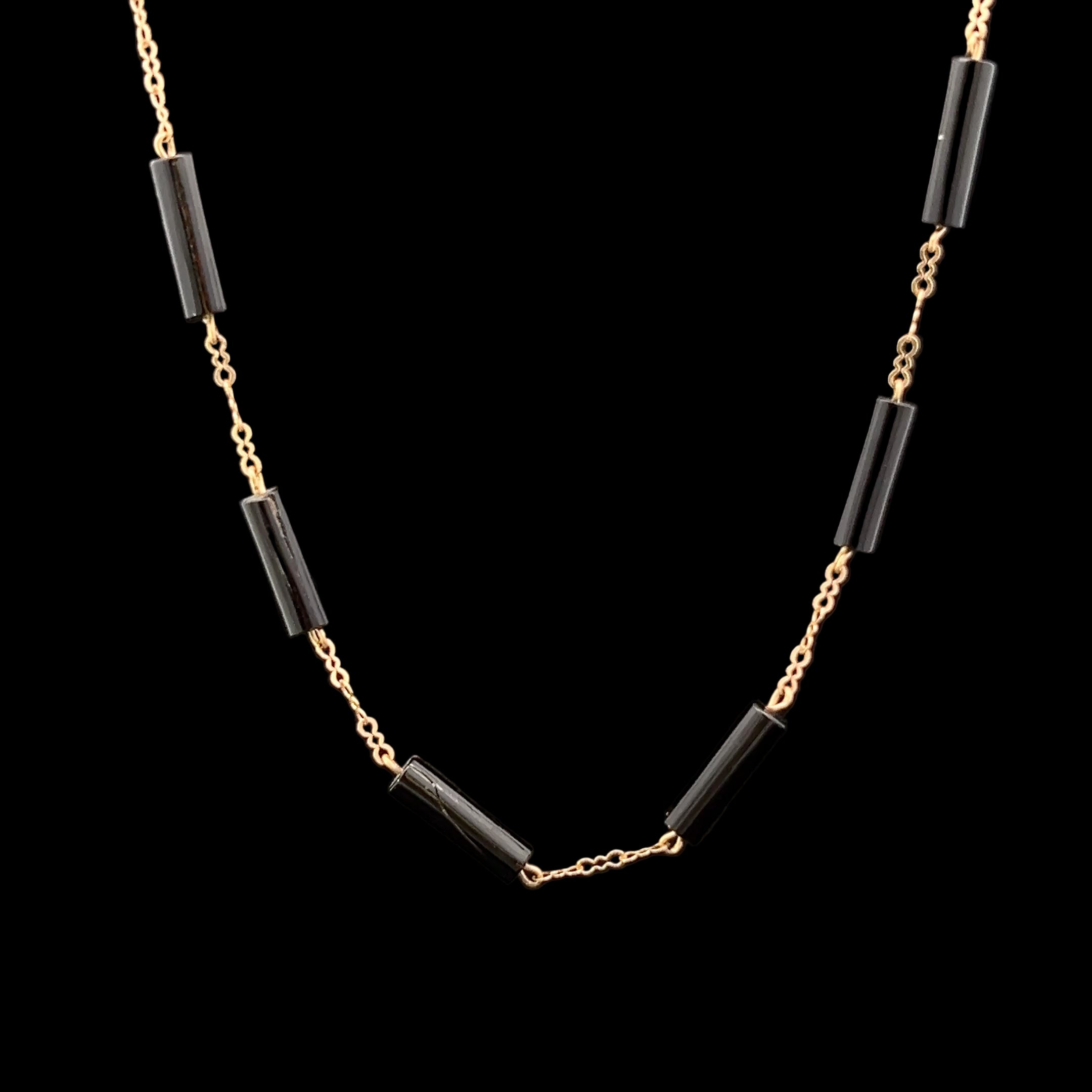 Bernard Passman 18K Yellow Gold Black Coral Bead Necklace