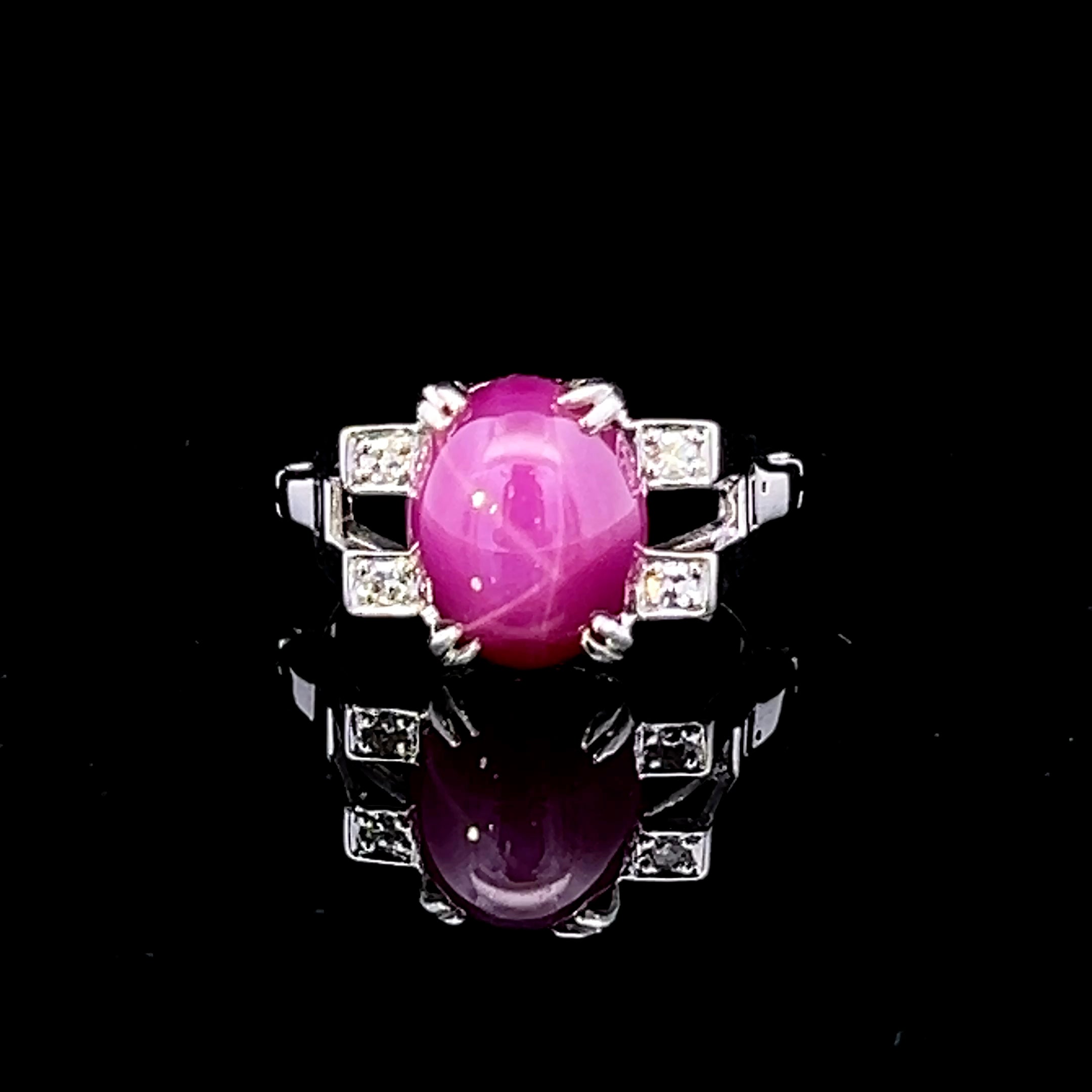 Lea 14K White Gold Star Ruby & .12 ctw Diamond Ring with Arthritic Shank