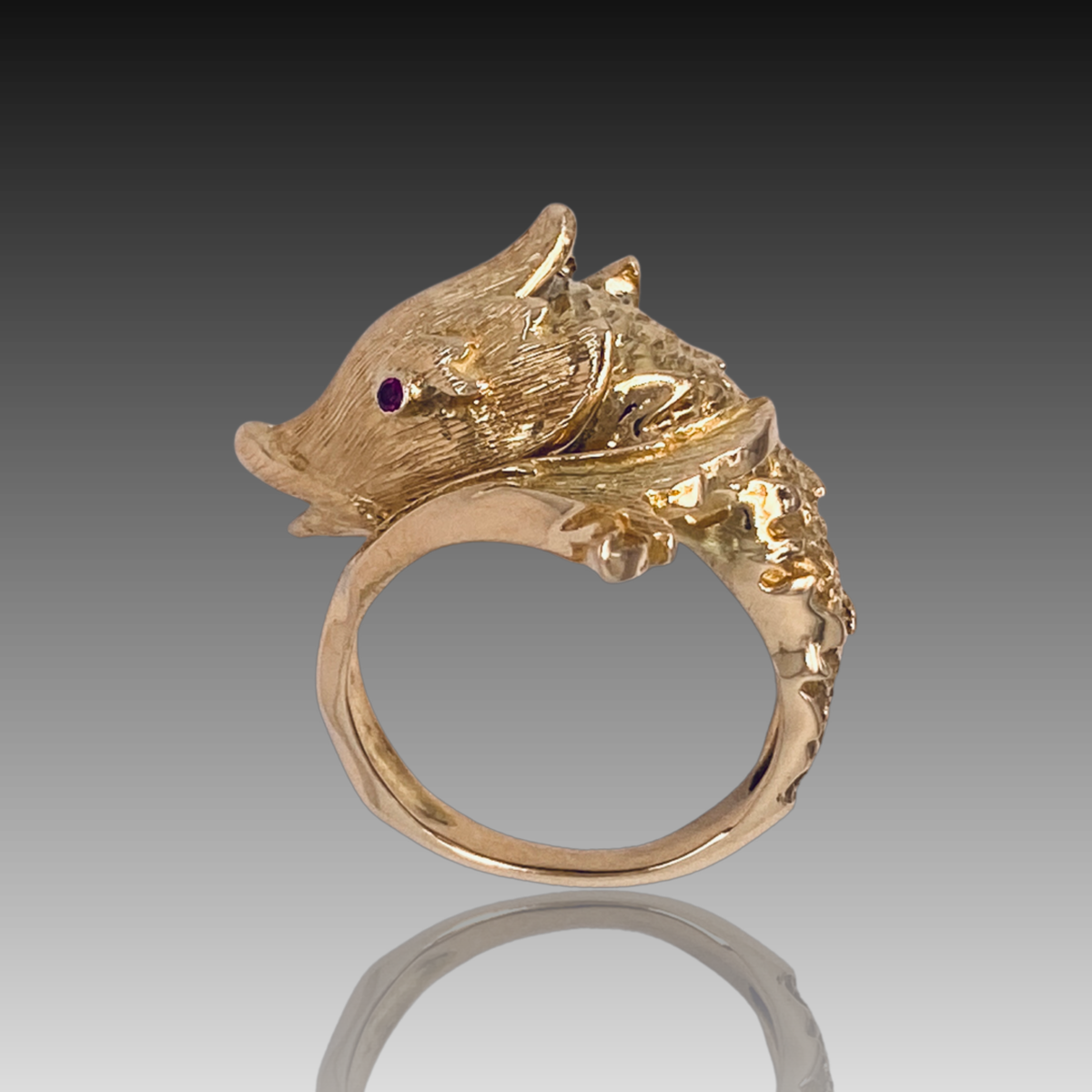 Norah 18KY Koi Fish with Ruby Eyes Ring