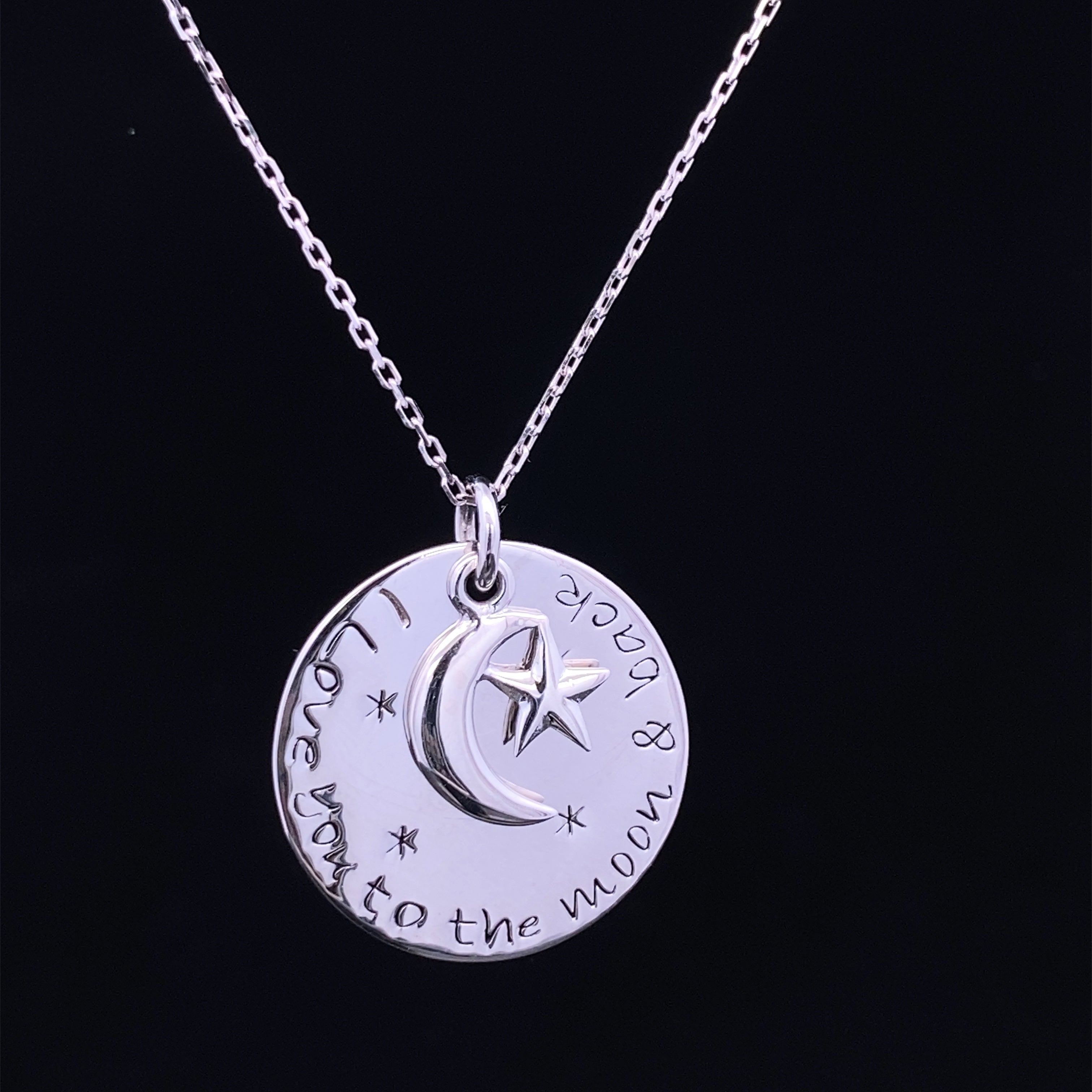 Moon & Back with Star Silver Pendant