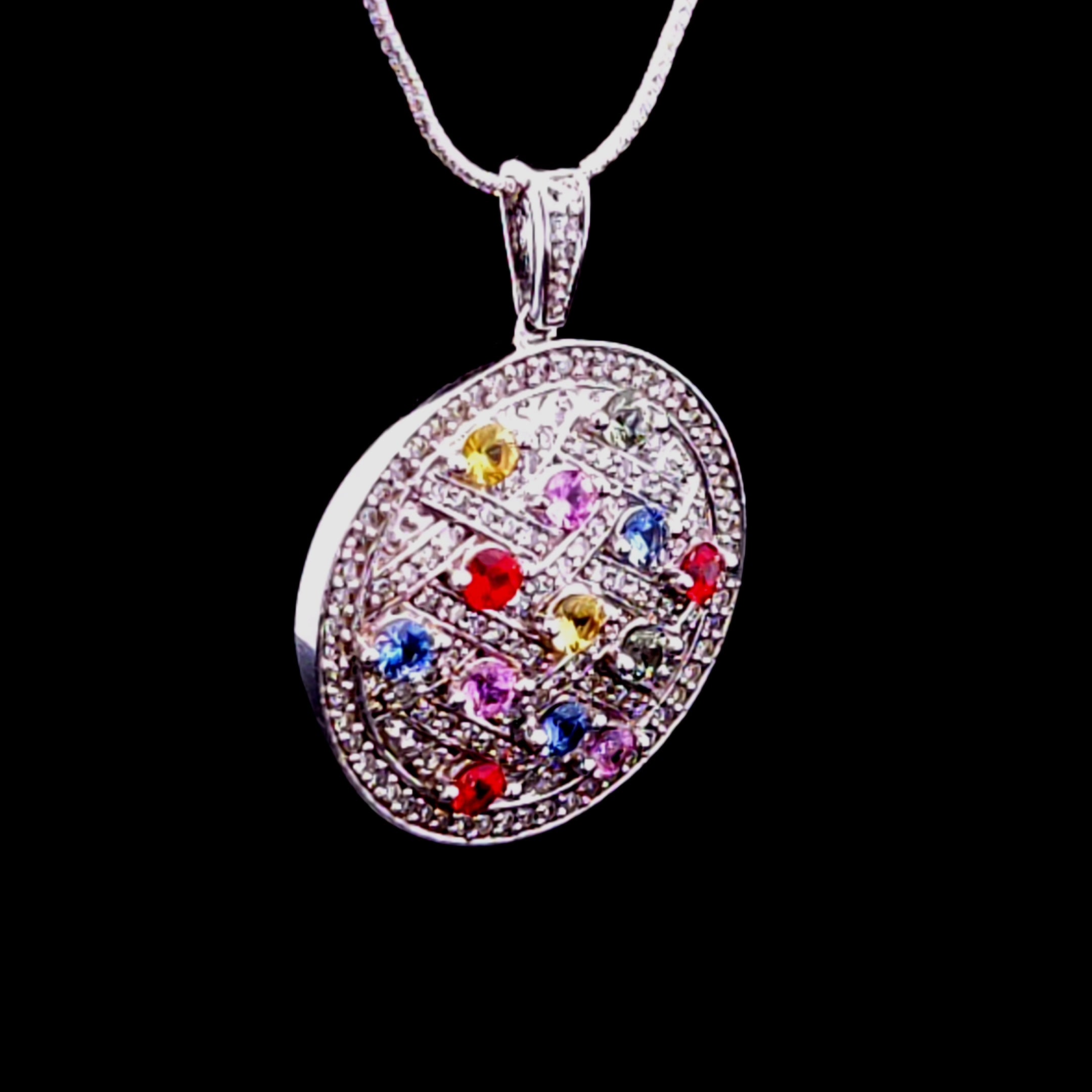 Elise 14K White Gold Circle Pendant with Sapphires & Diamond by Effy