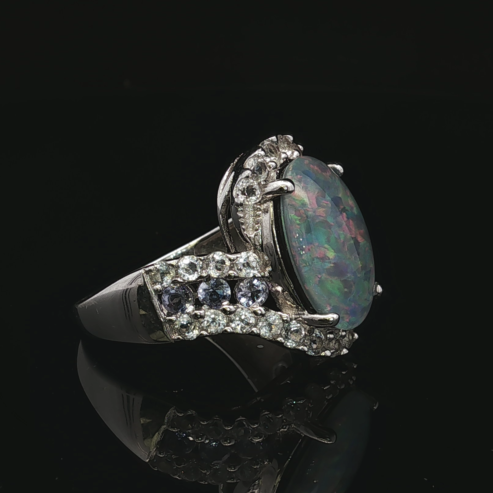 Lilliana Opal Triplet Tanzanite Bypass Silver Ring