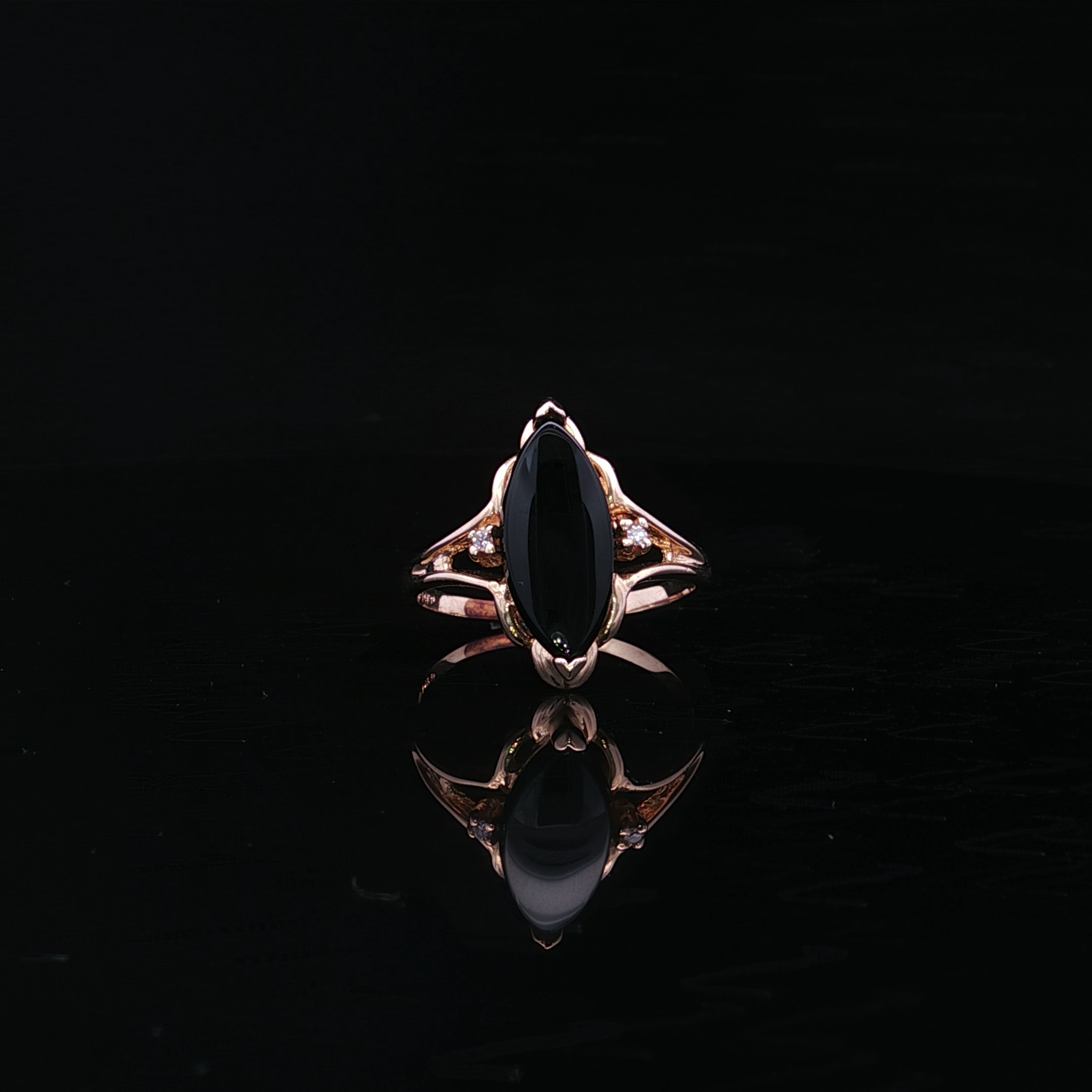 Imani 14K Yellow Gold Marquise Onyx Ring with Diamond Accents