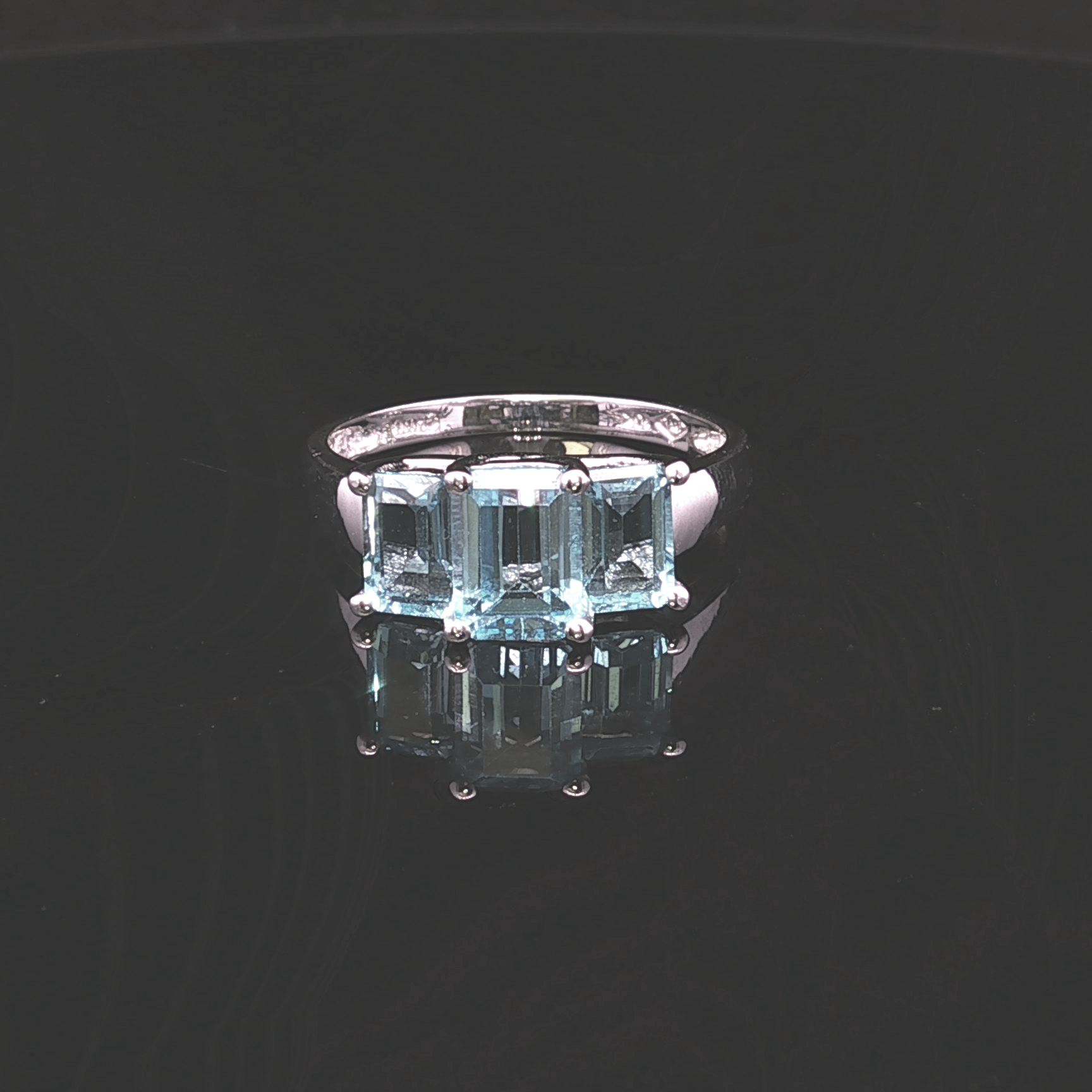 Emerson 10K White Gold 3-Stone Emerald Cut Blue Topaz Ring