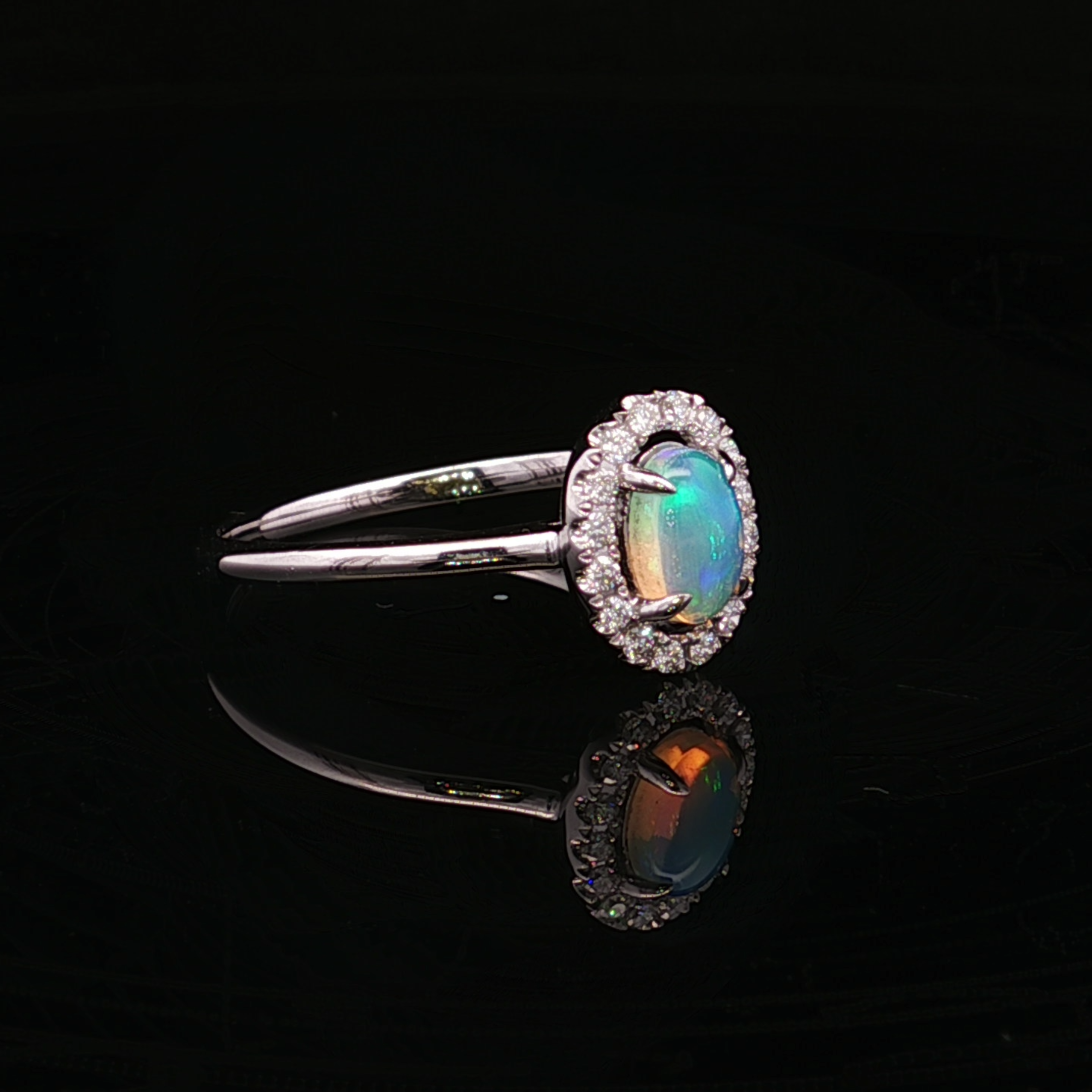 Jimena 14K White Gold Opal Ring with Diamond Halo Accent