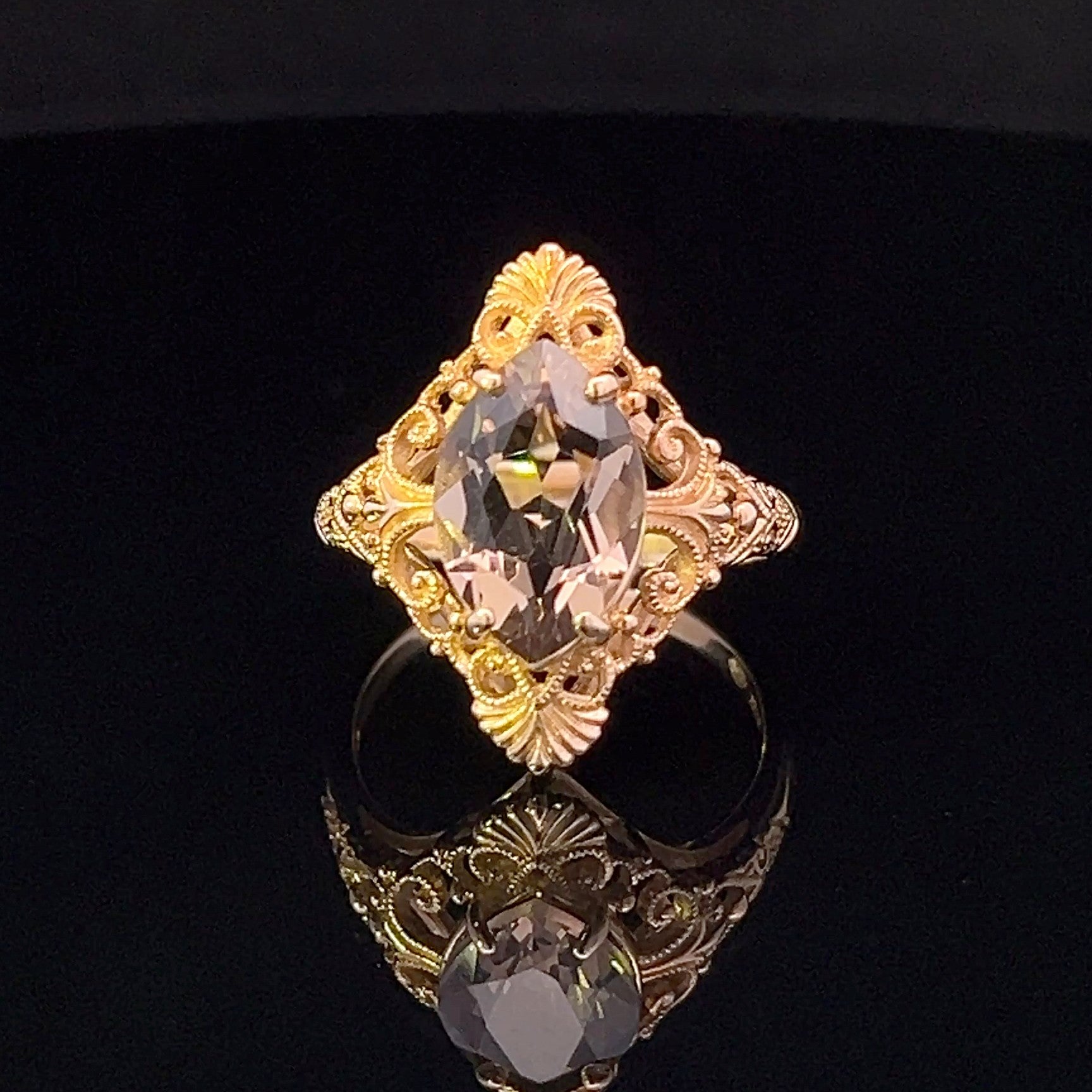 Erin 14KY 2.5CT Marquise Smoky Quartz Filigree Ring