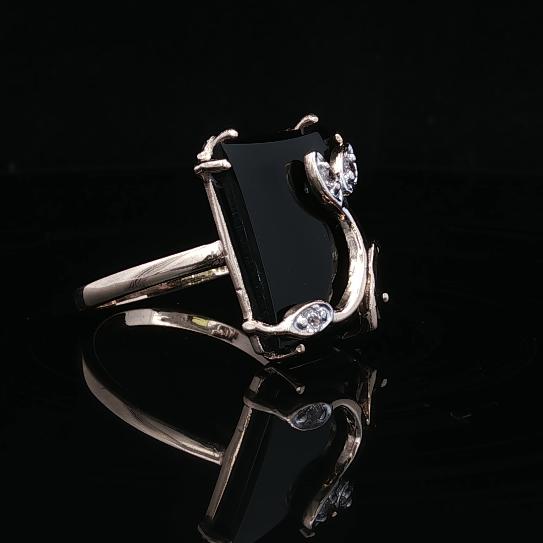 Yvette Onyx & Diamond Ring – 14K Two-Tone