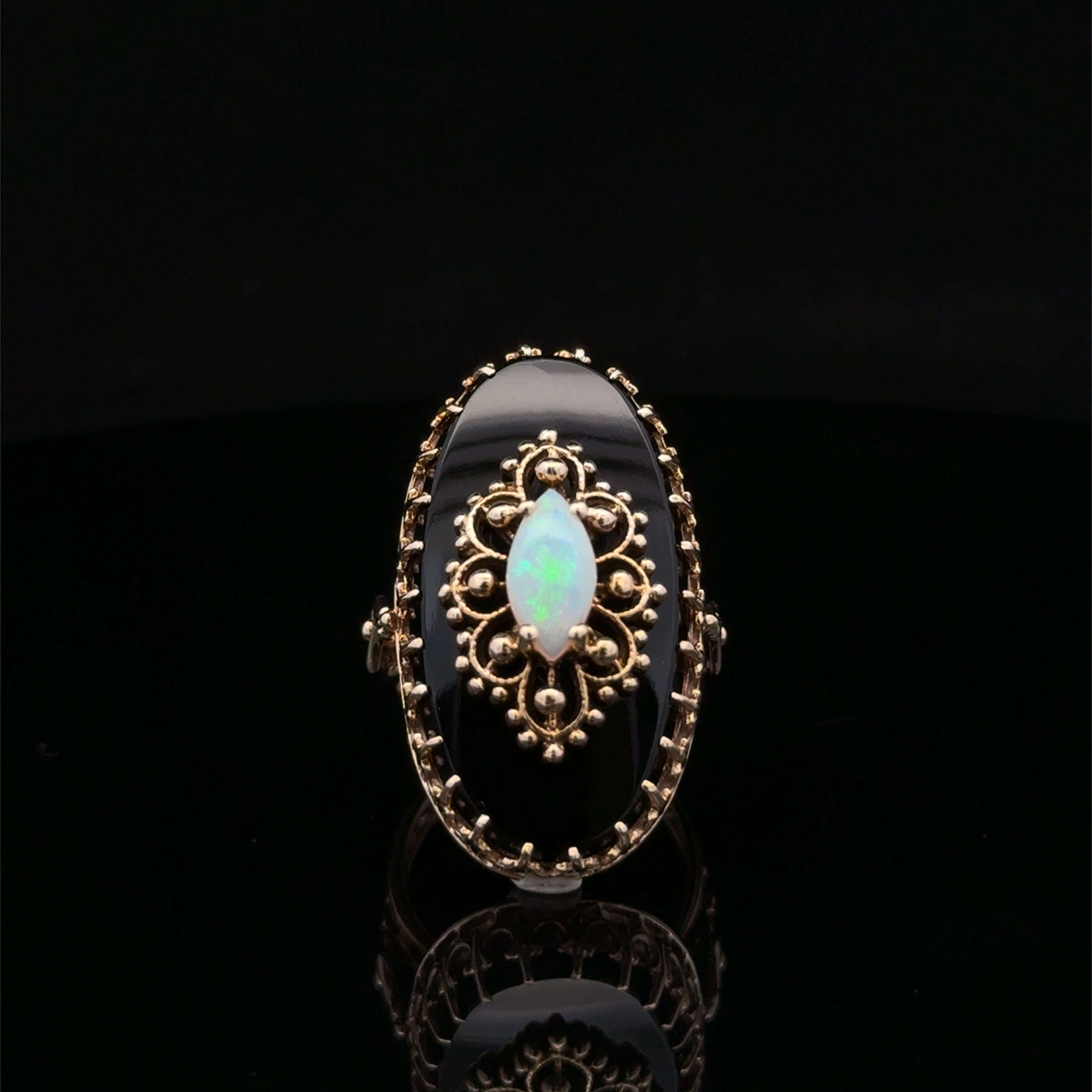 Odile 14K Yellow Gold Onyx & Marquise Opal Ring